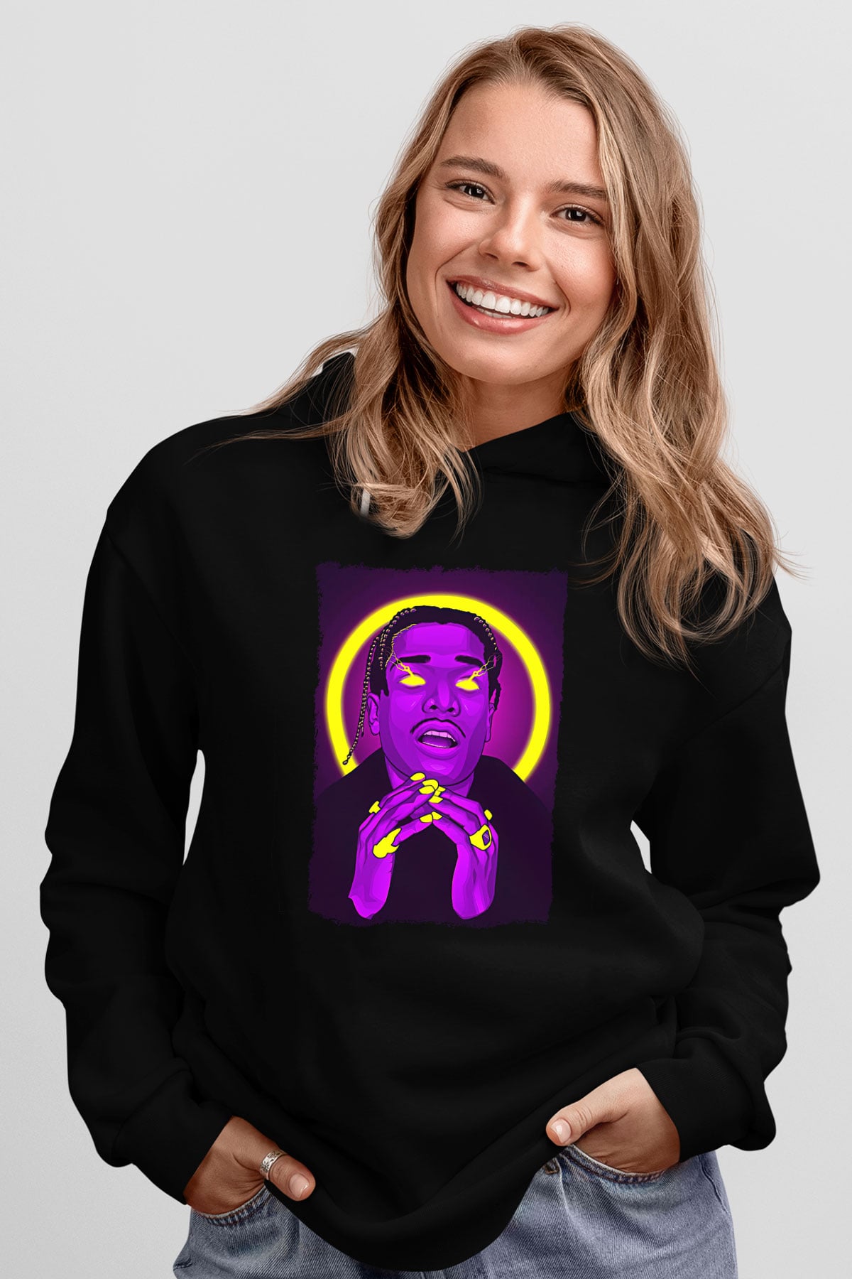 Asap Rocky Baskılı Unisex Siyah Hoodie
