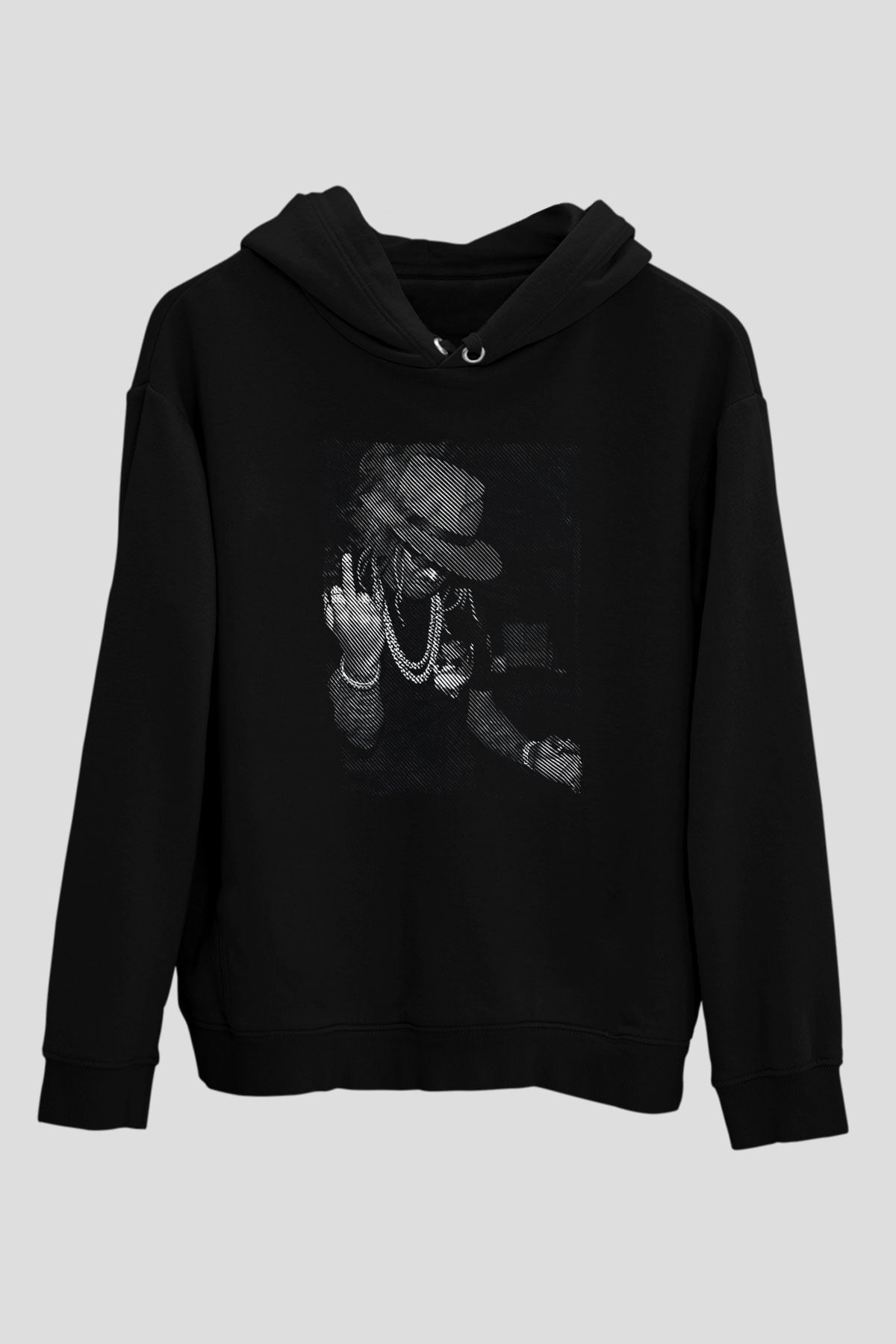 Asap Rocky Baskılı Unisex Siyah Hoodie