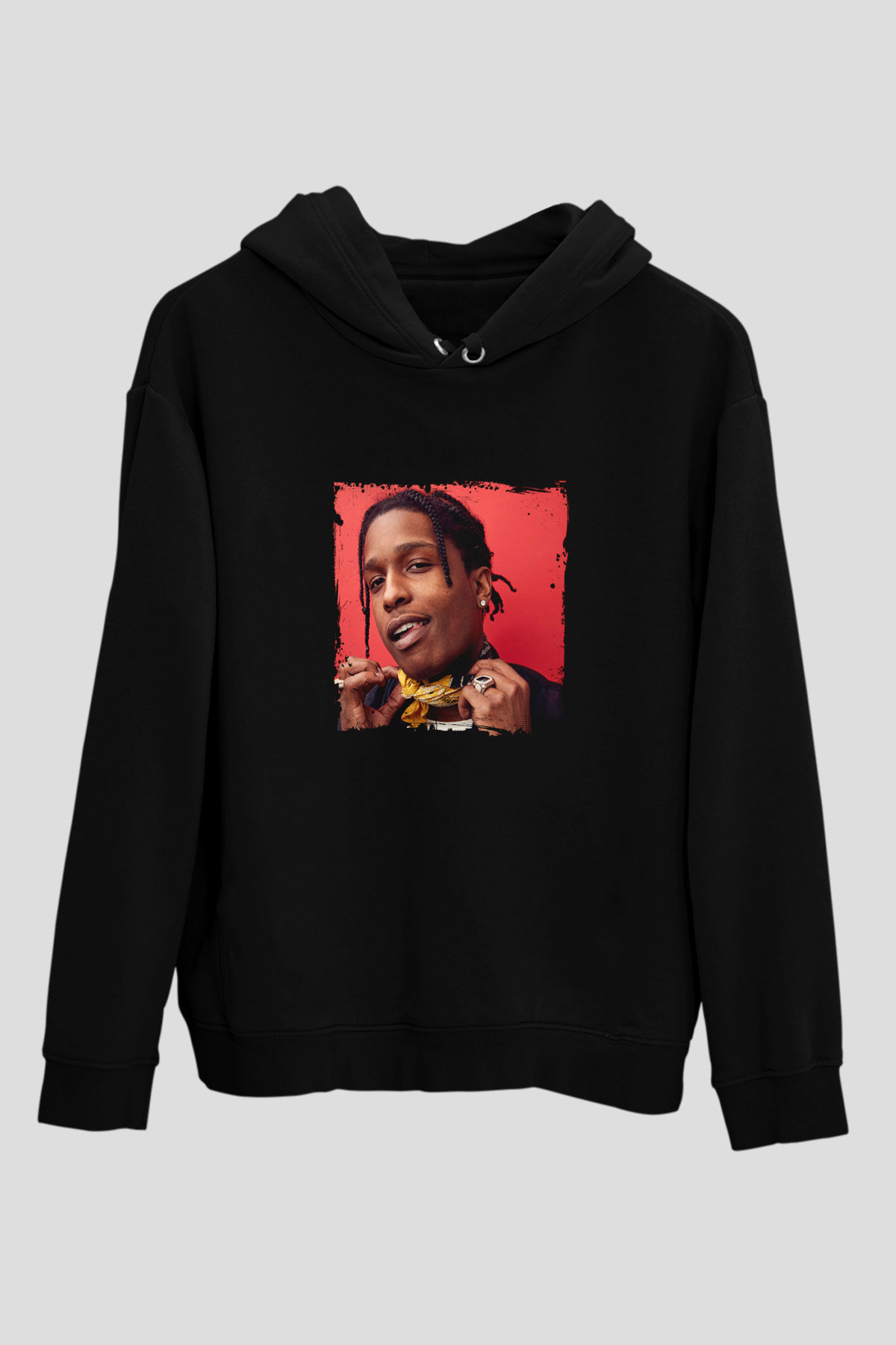 ASAP Rocky Baskılı Unisex Siyah Hoodie