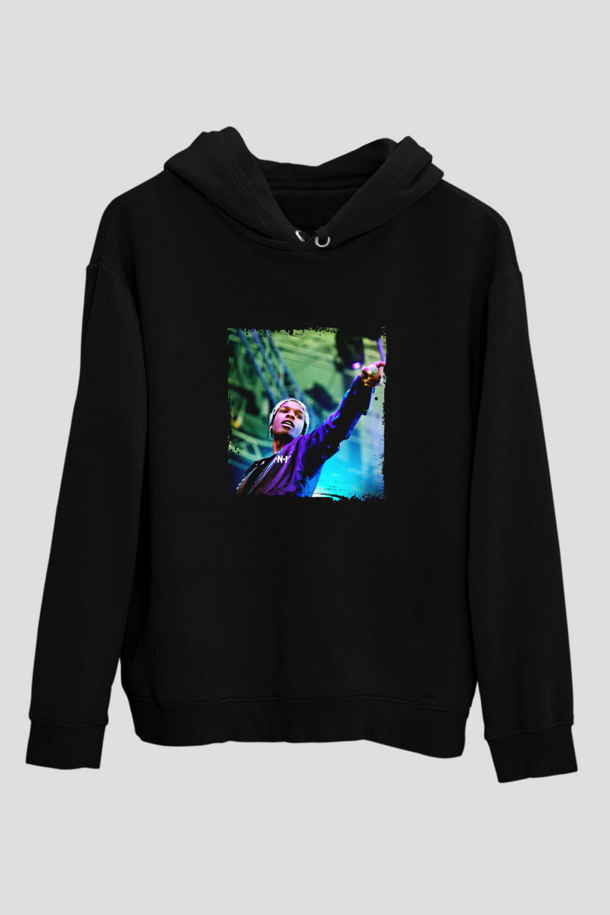 ASAP Rocky Baskılı Unisex Siyah Hoodie