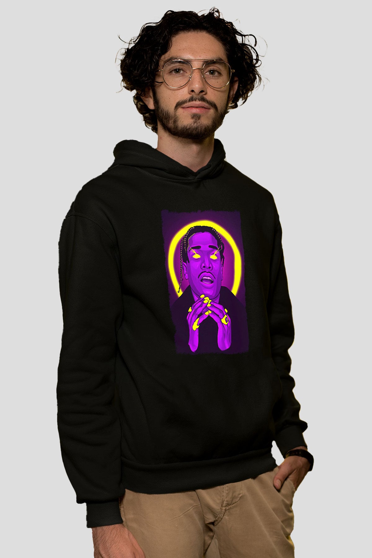 Asap Rocky Baskılı Unisex Siyah Hoodie