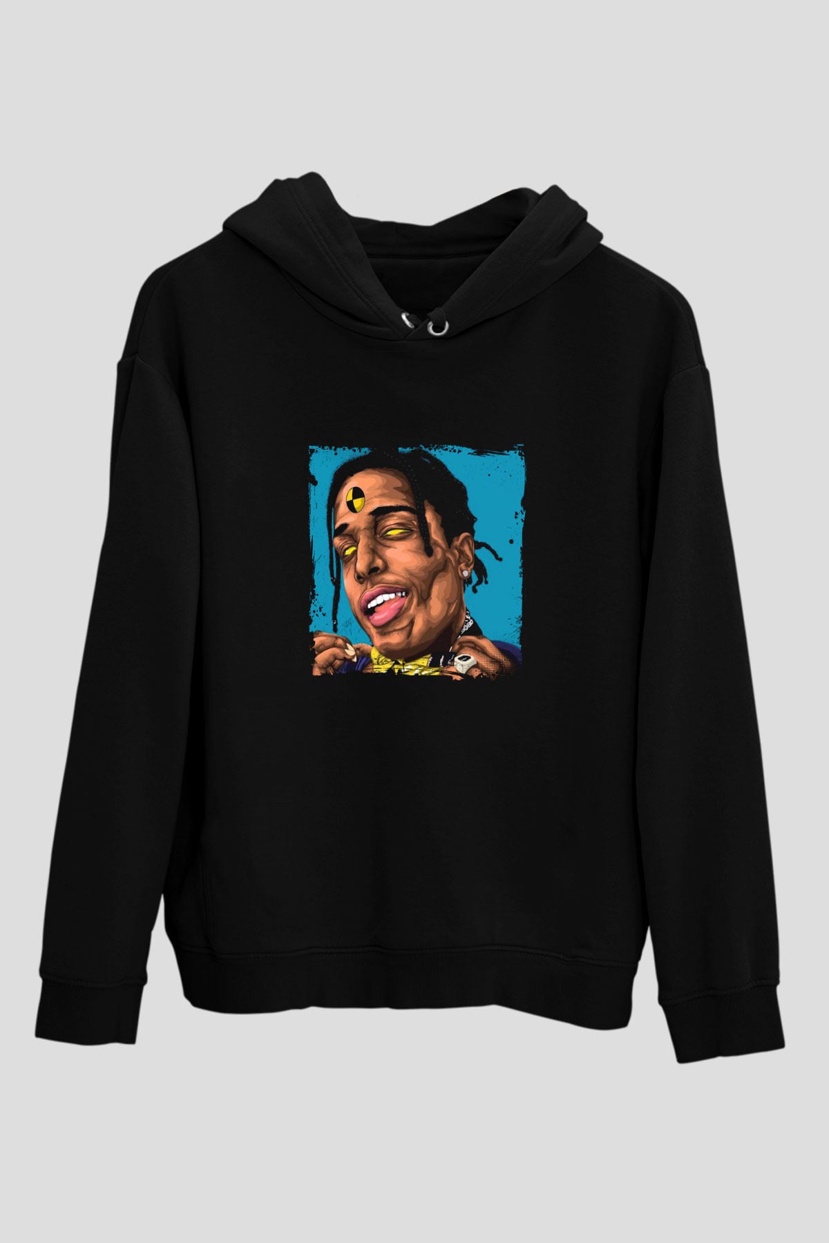 ASAP Rocky Baskılı Unisex Siyah Hoodie