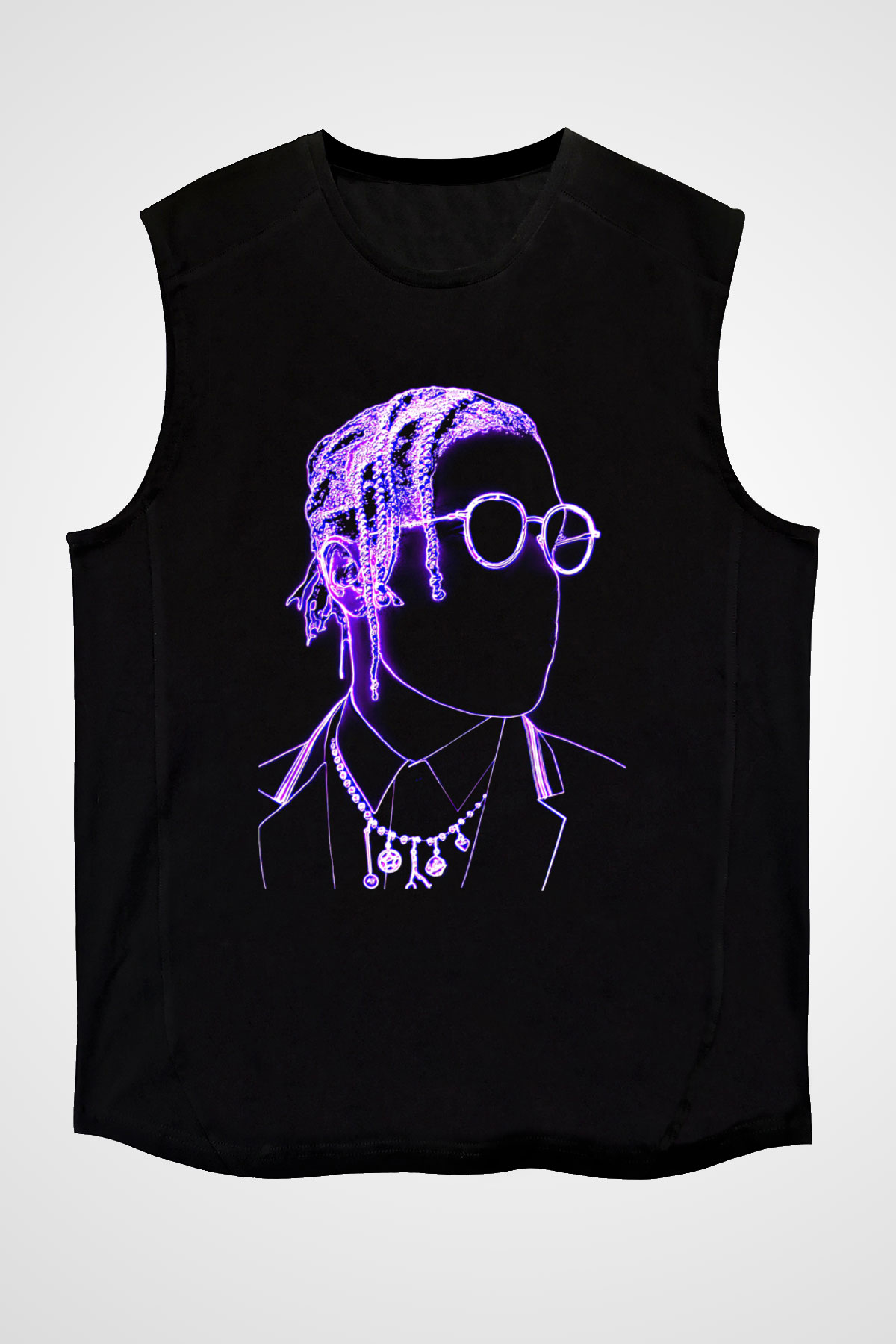 Asap Rocky Baskılı Unisex Siyah Kolsuz Tişört - Tshirt