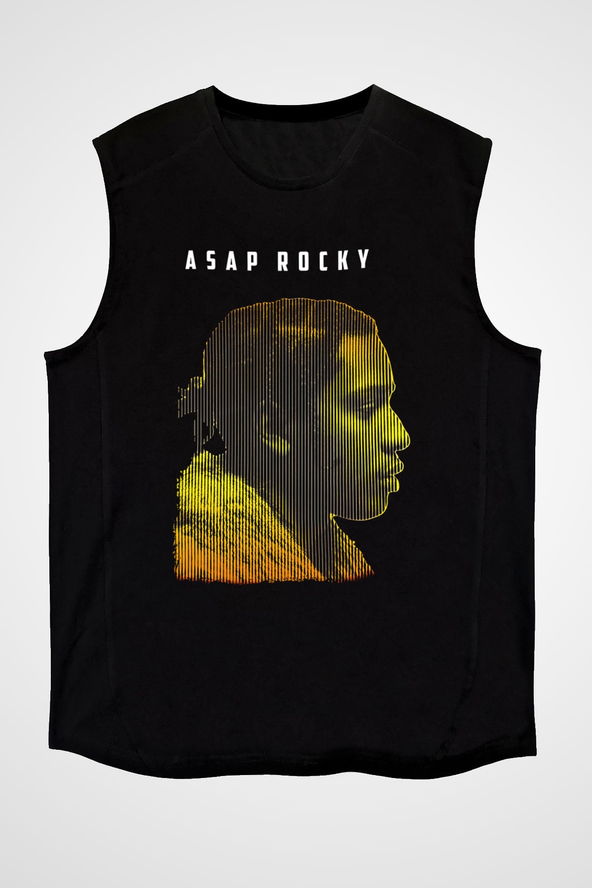 Asap Rocky Baskılı Unisex Siyah Kolsuz Tişört - Tshirt