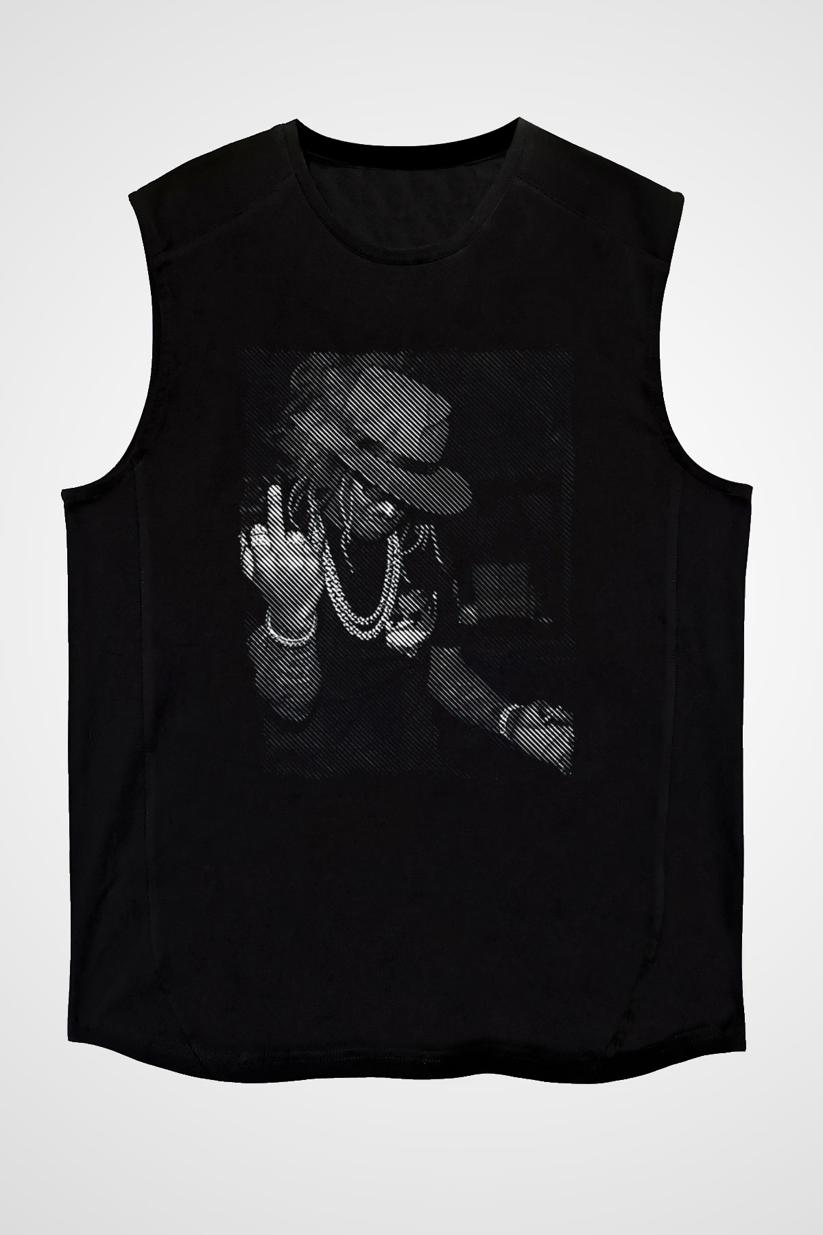 Asap Rocky Baskılı Unisex Siyah Kolsuz Tişört - Tshirt