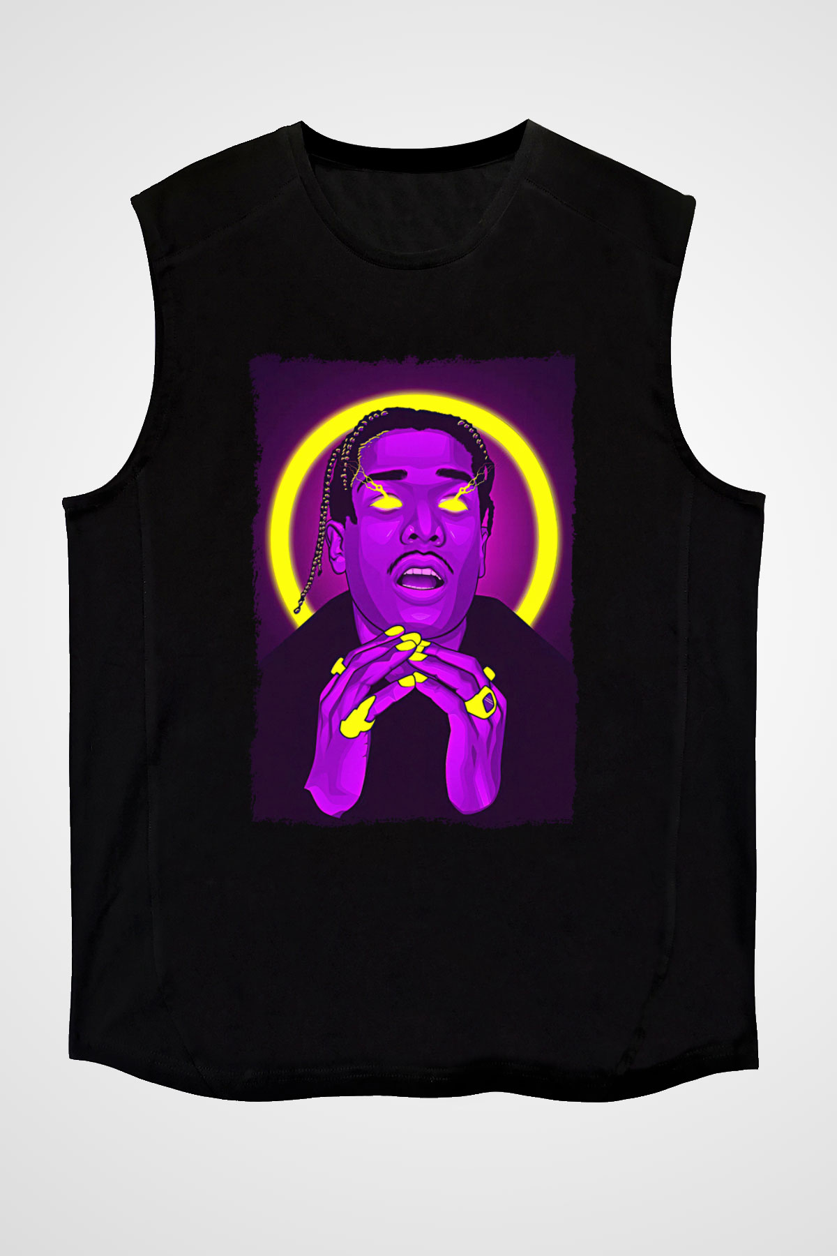 Asap Rocky Baskılı Unisex Siyah Kolsuz Tişört - Tshirt