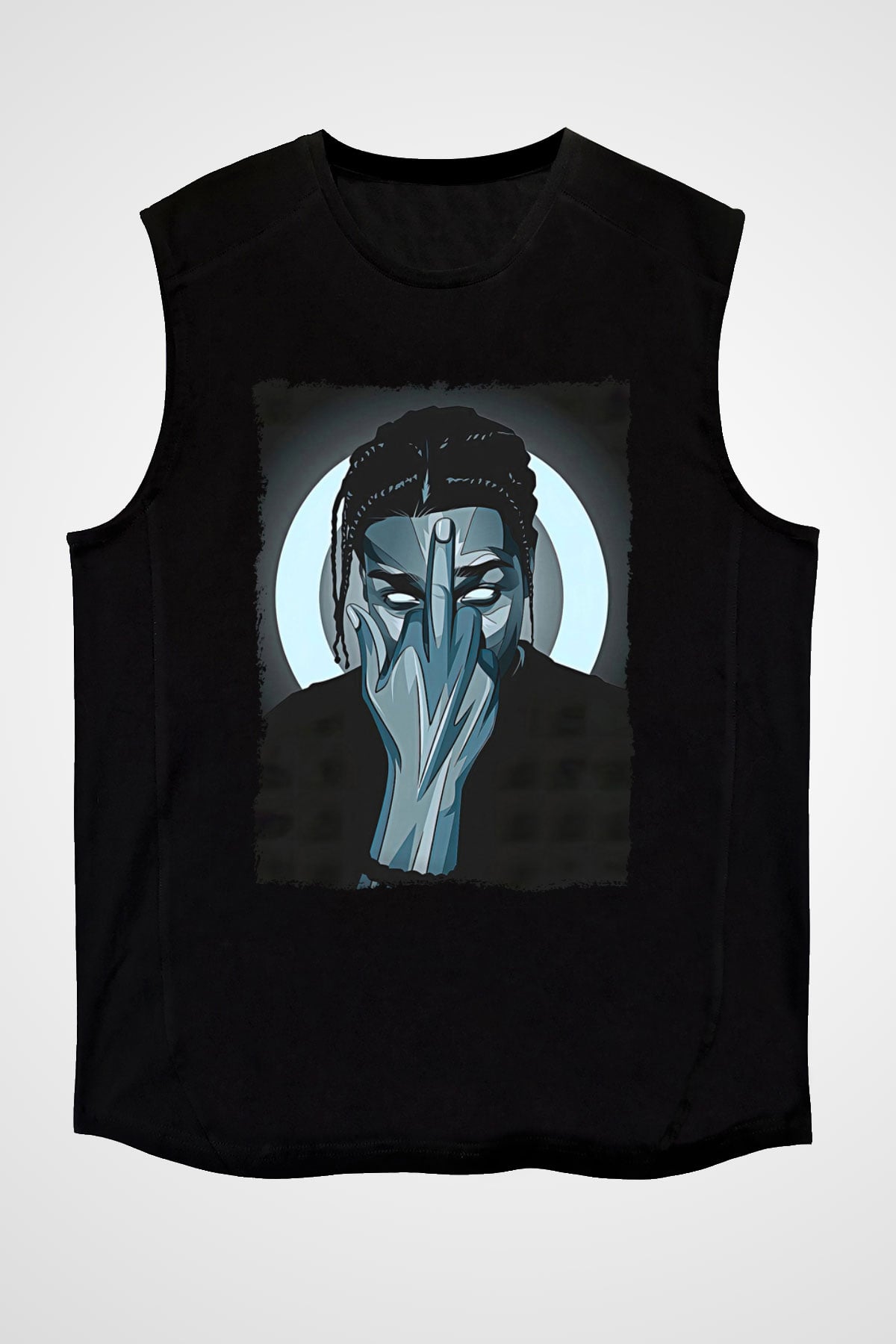 Asap Rocky Baskılı Unisex Siyah Kolsuz Tişört - Tshirt