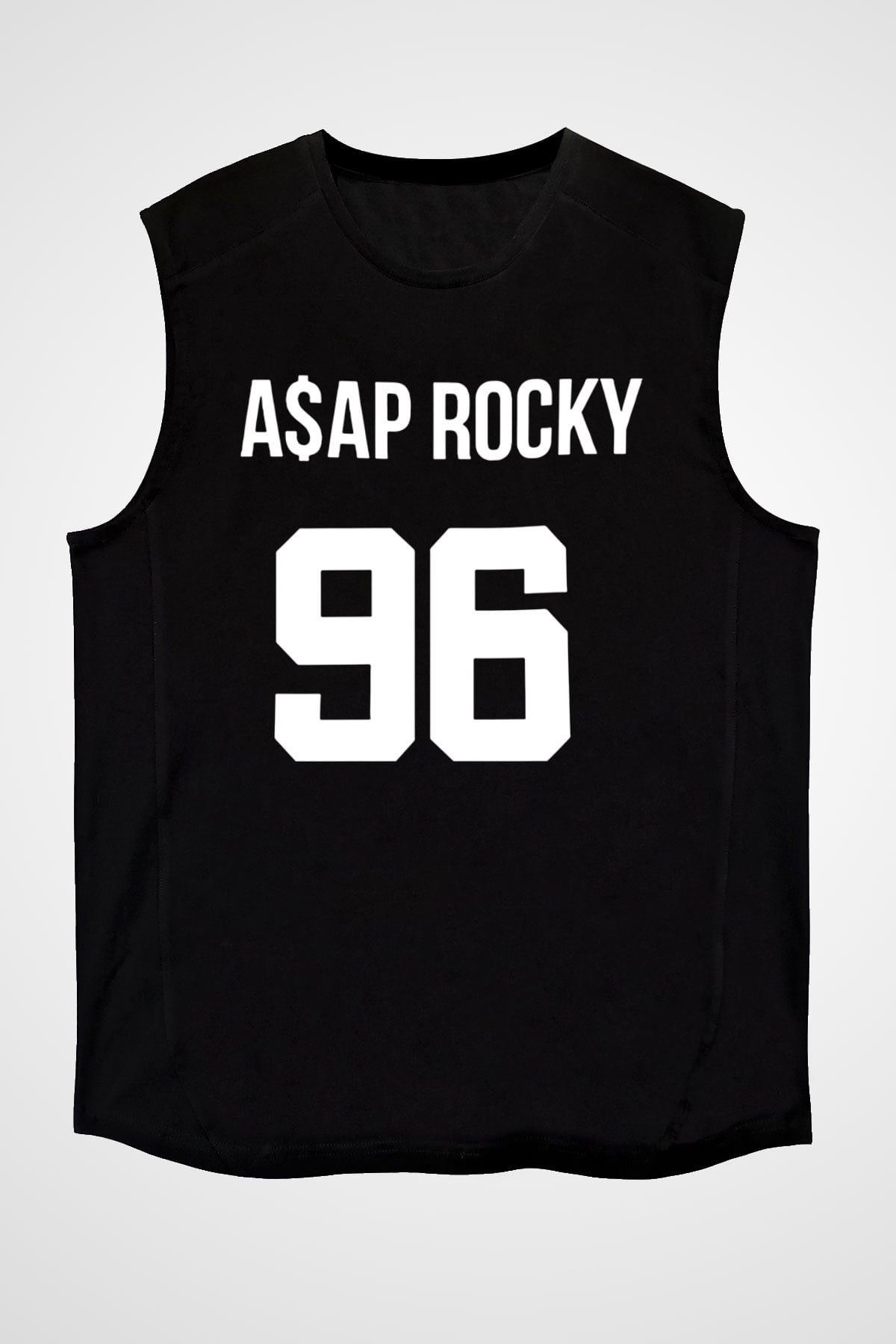 Asap Rocky Baskılı Unisex Siyah Kolsuz Tişört - Tshirt