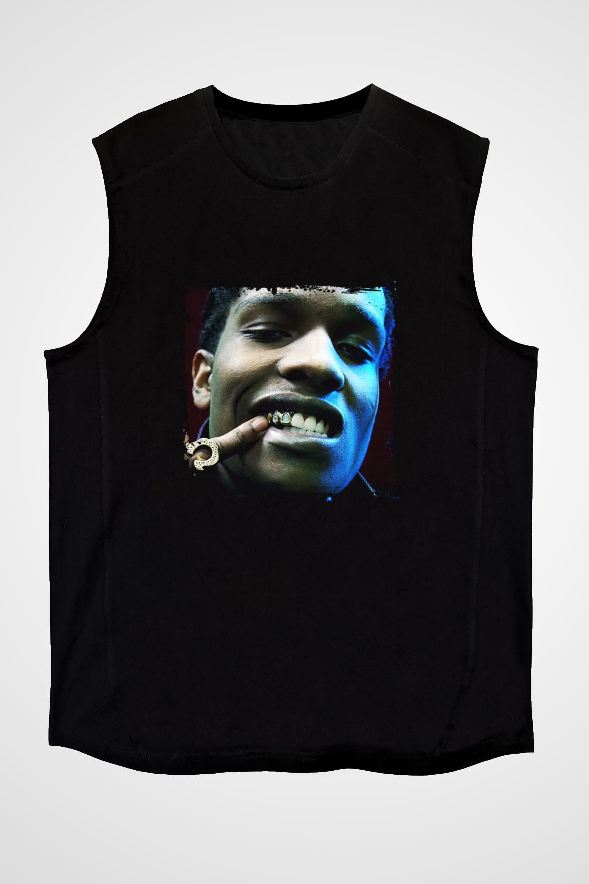 ASAP Rocky Baskılı Unisex Siyah Kolsuz Tişört