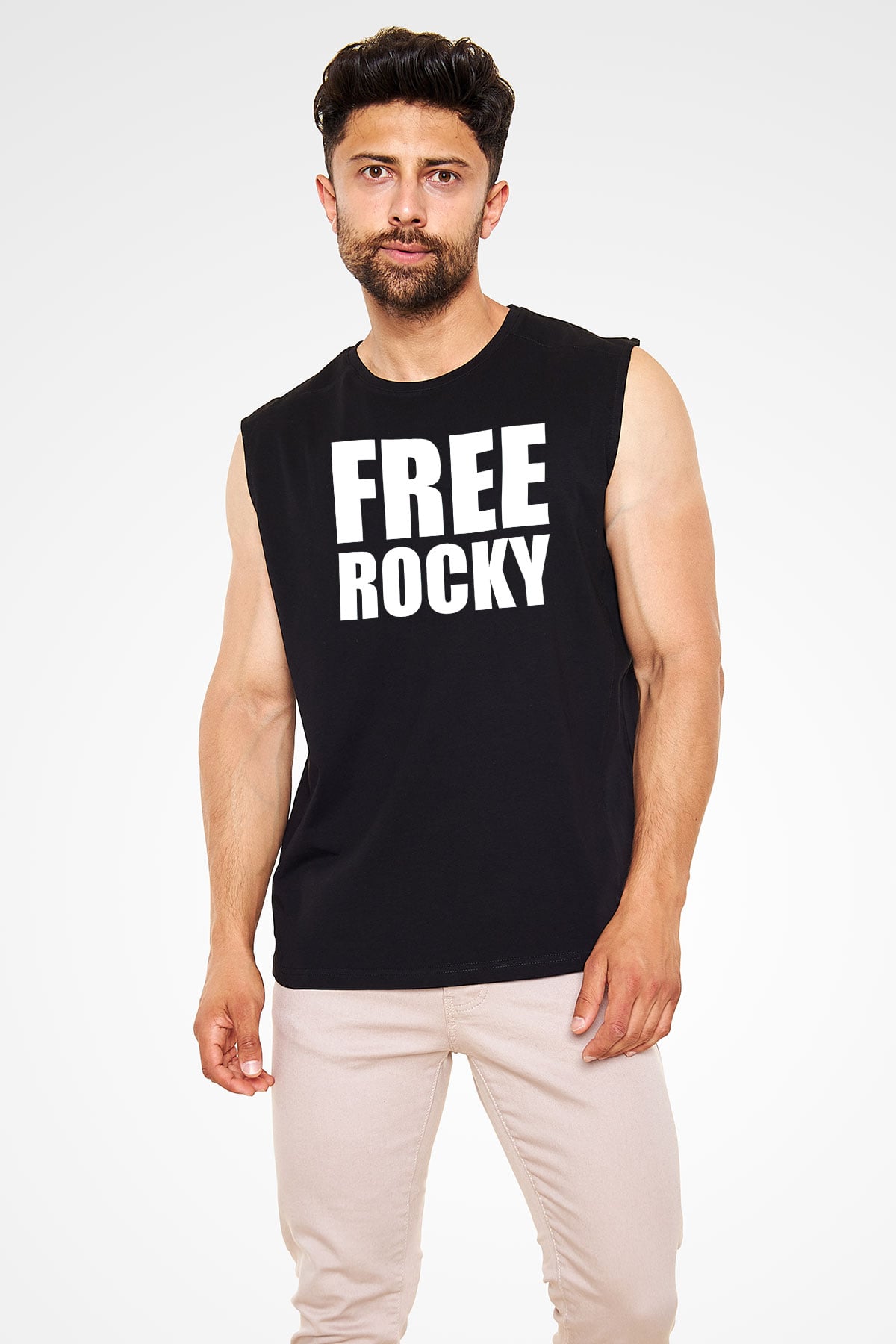 Asap Rocky Baskılı Unisex Siyah Kolsuz Tişört - Tshirt
