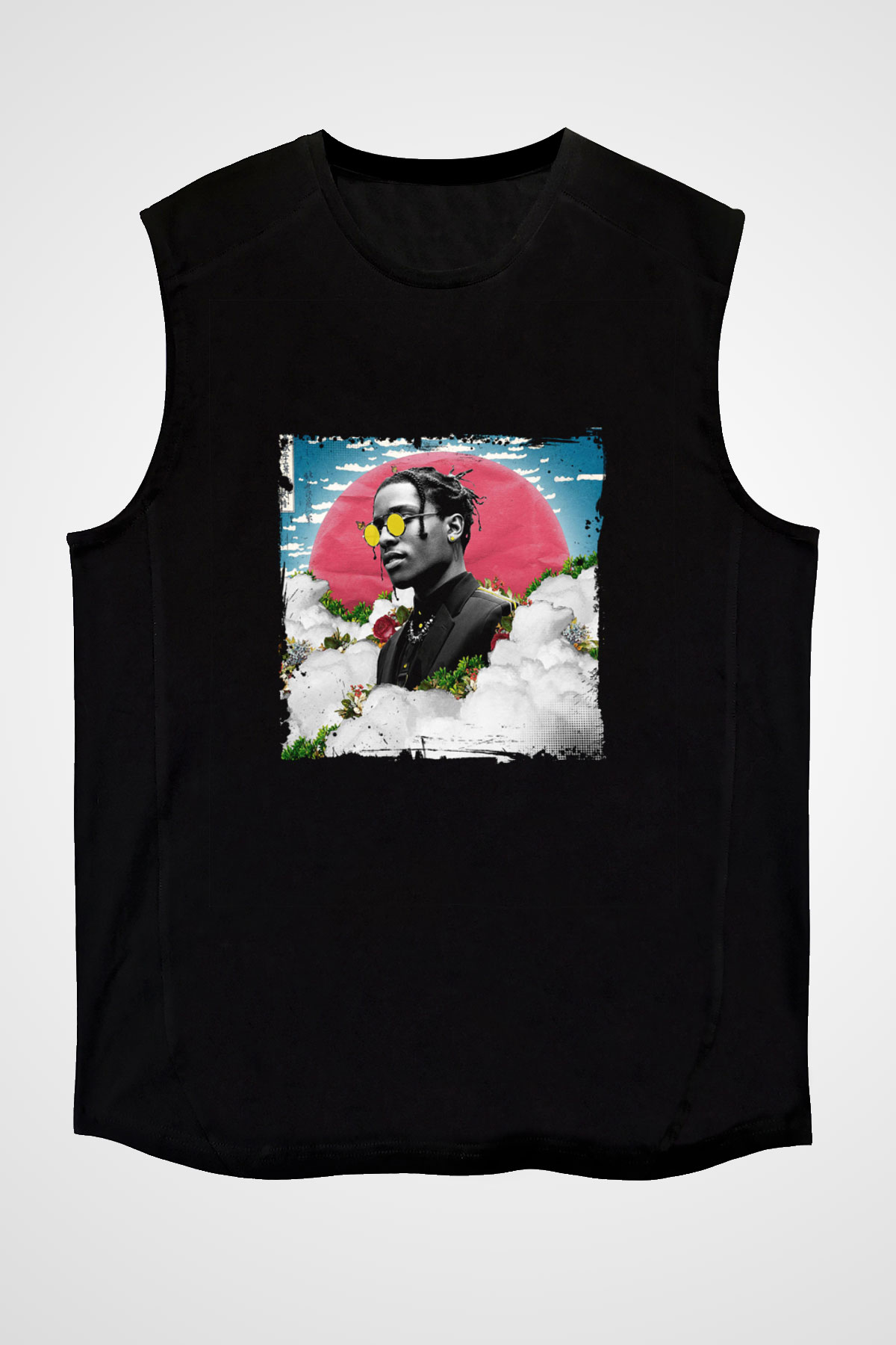 ASAP Rocky Baskılı Unisex Siyah Kolsuz Tişört
