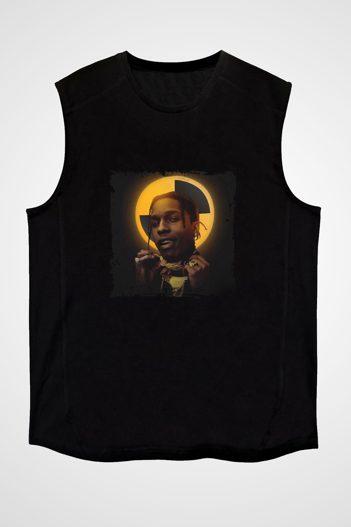 ASAP Rocky Baskılı Unisex Siyah Kolsuz Tişört