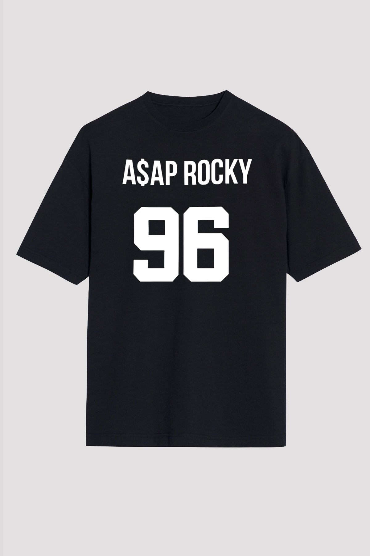 Asap Rocky Baskılı Unisex Siyah Oversize Tişört - Tshirt
