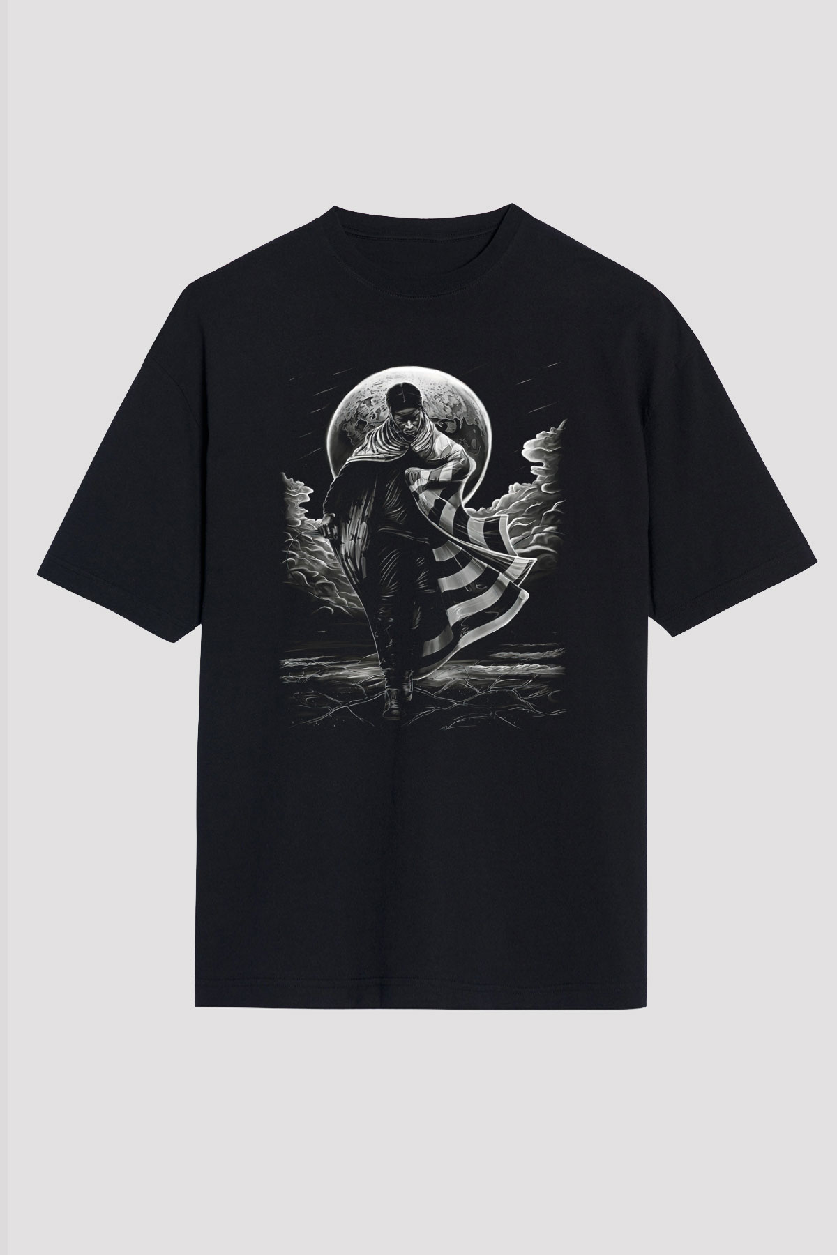 Asap Rocky Baskılı Unisex Siyah Oversize Tişört - Tshirt