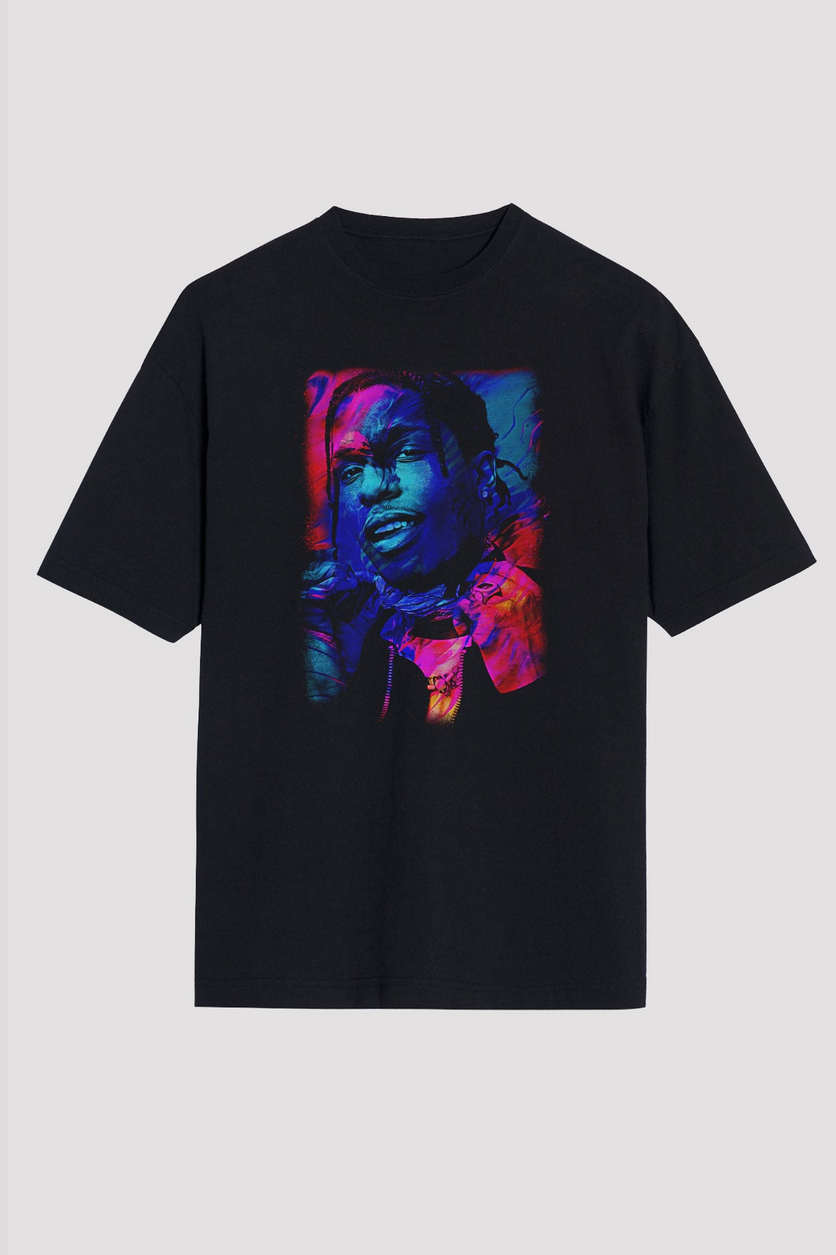 Asap Rocky Baskılı Unisex Siyah Oversize Tişört - Tshirt
