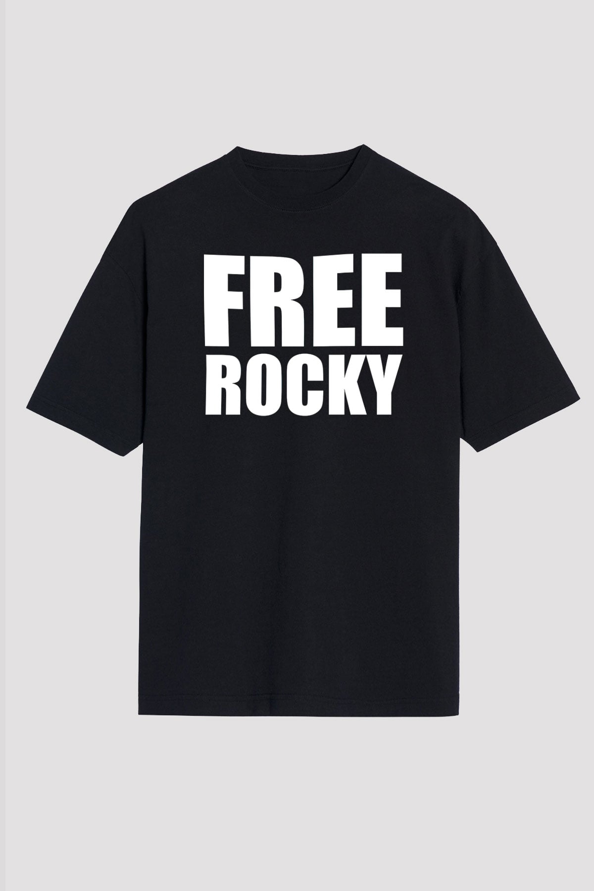 Asap Rocky Baskılı Unisex Siyah Oversize Tişört - Tshirt