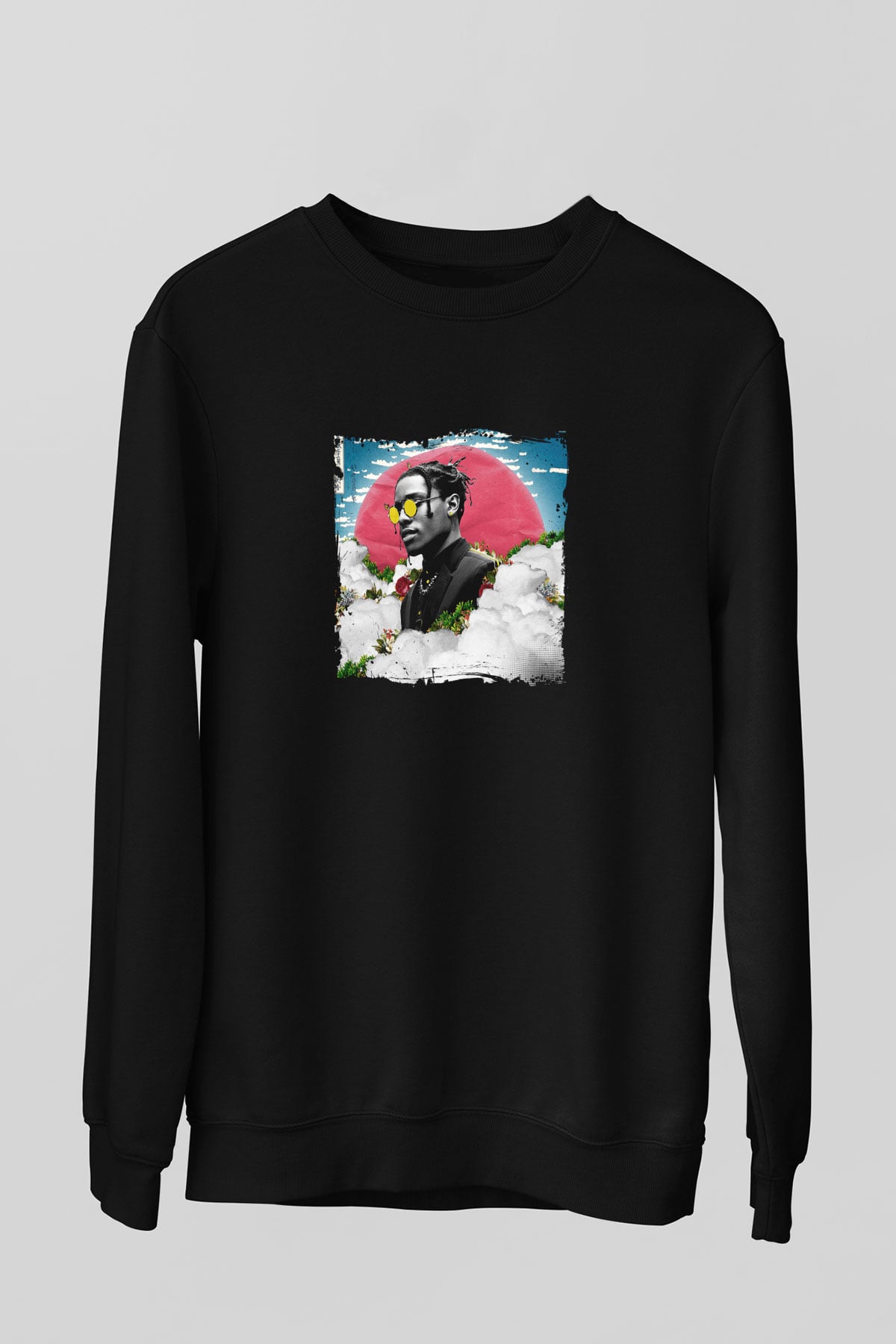 ASAP Rocky Baskılı Unisex Siyah Sweatshirt