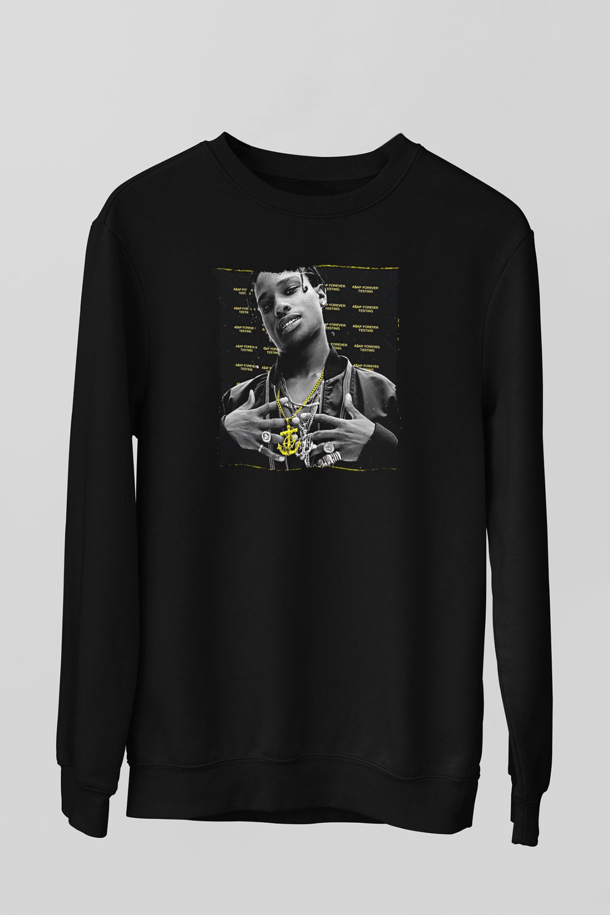 Asap Rocky Baskılı Unisex Siyah Sweatshirt
