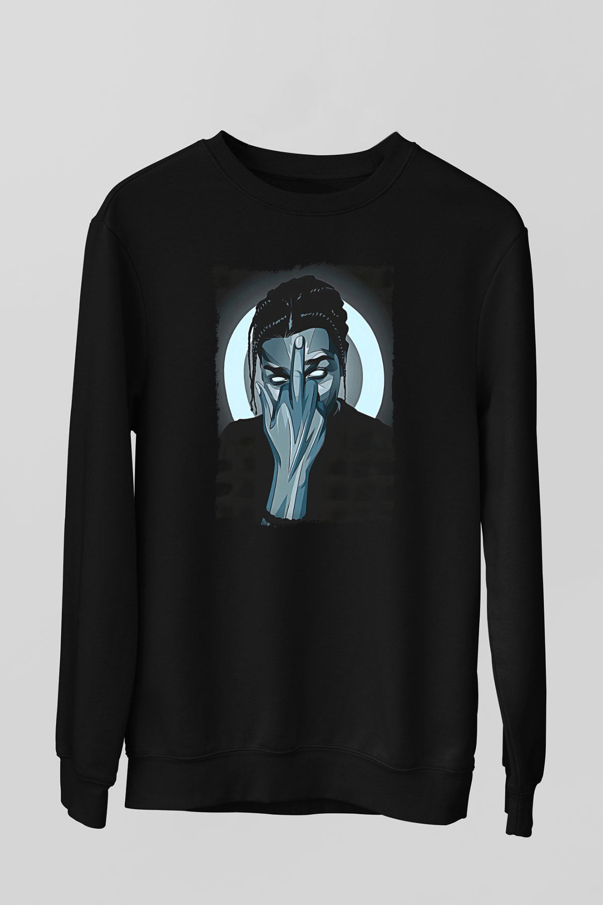 Asap Rocky Baskılı Unisex Siyah Sweatshirt
