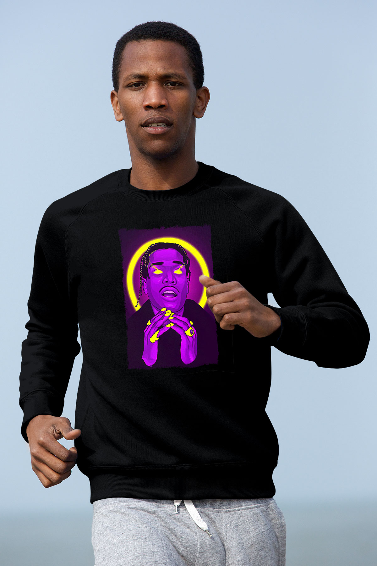 Asap Rocky Baskılı Unisex Siyah Sweatshirt