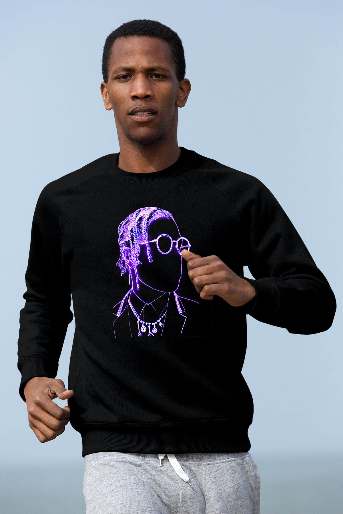 Asap Rocky Baskılı Unisex Siyah Sweatshirt