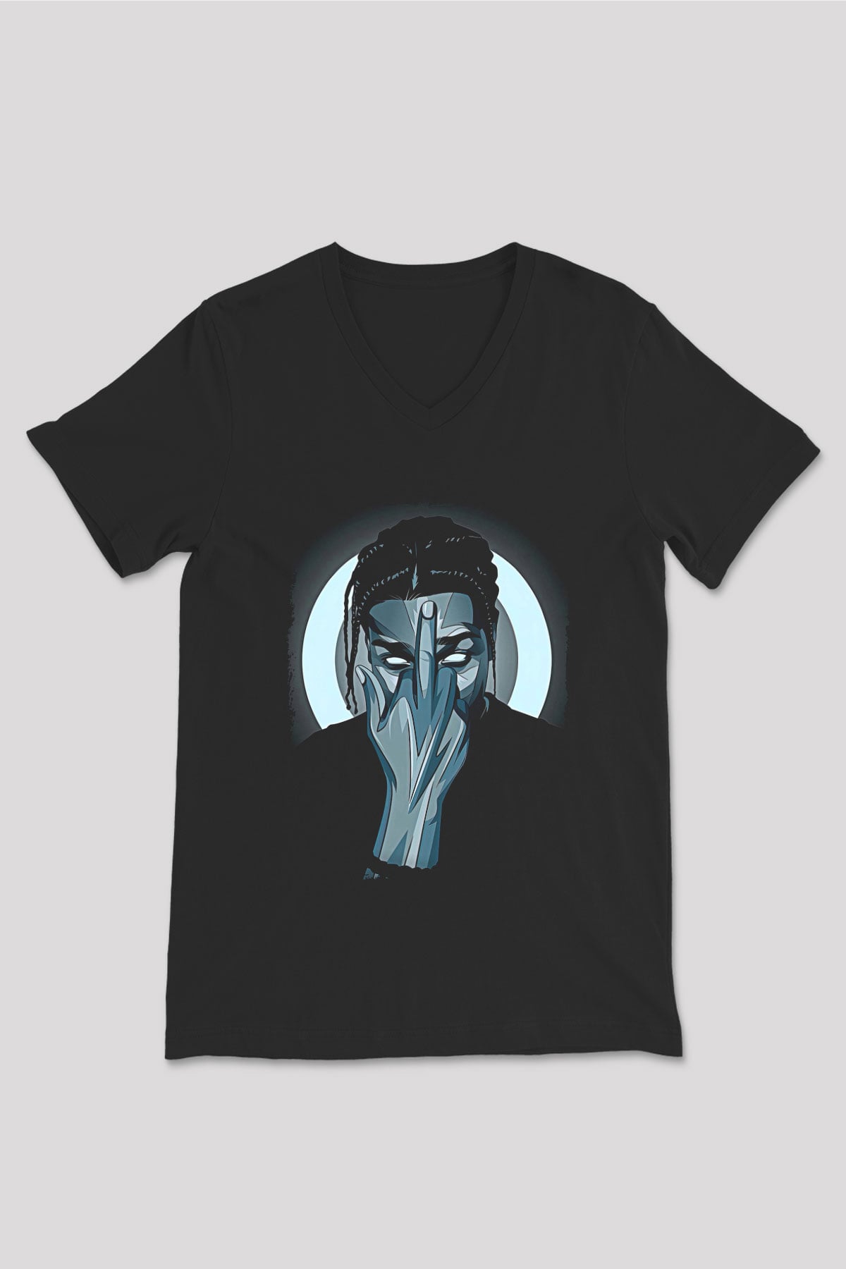 Asap Rocky Baskılı Unisex Siyah V Yaka Tişört - Tshirt