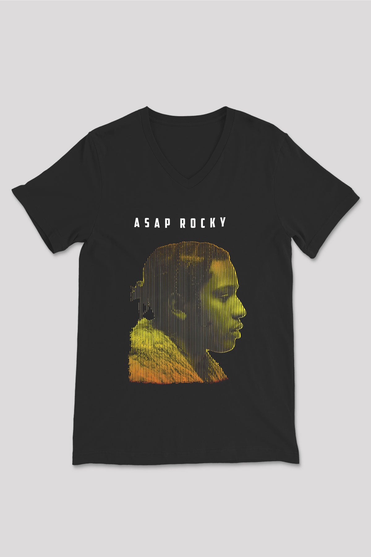 Asap Rocky Baskılı Unisex Siyah V Yaka Tişört - Tshirt