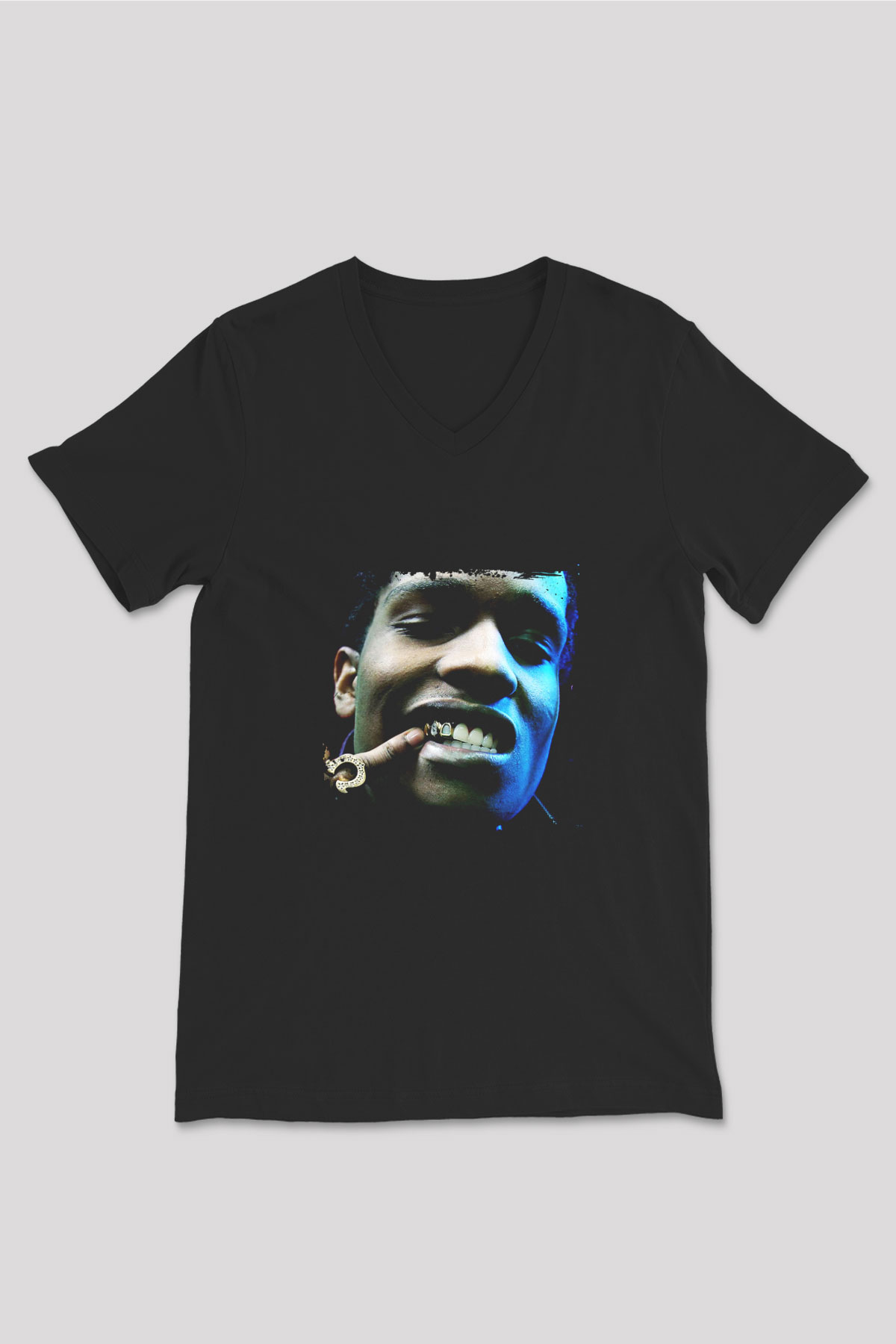 ASAP Rocky Baskılı Unisex Siyah V Yaka Tişört