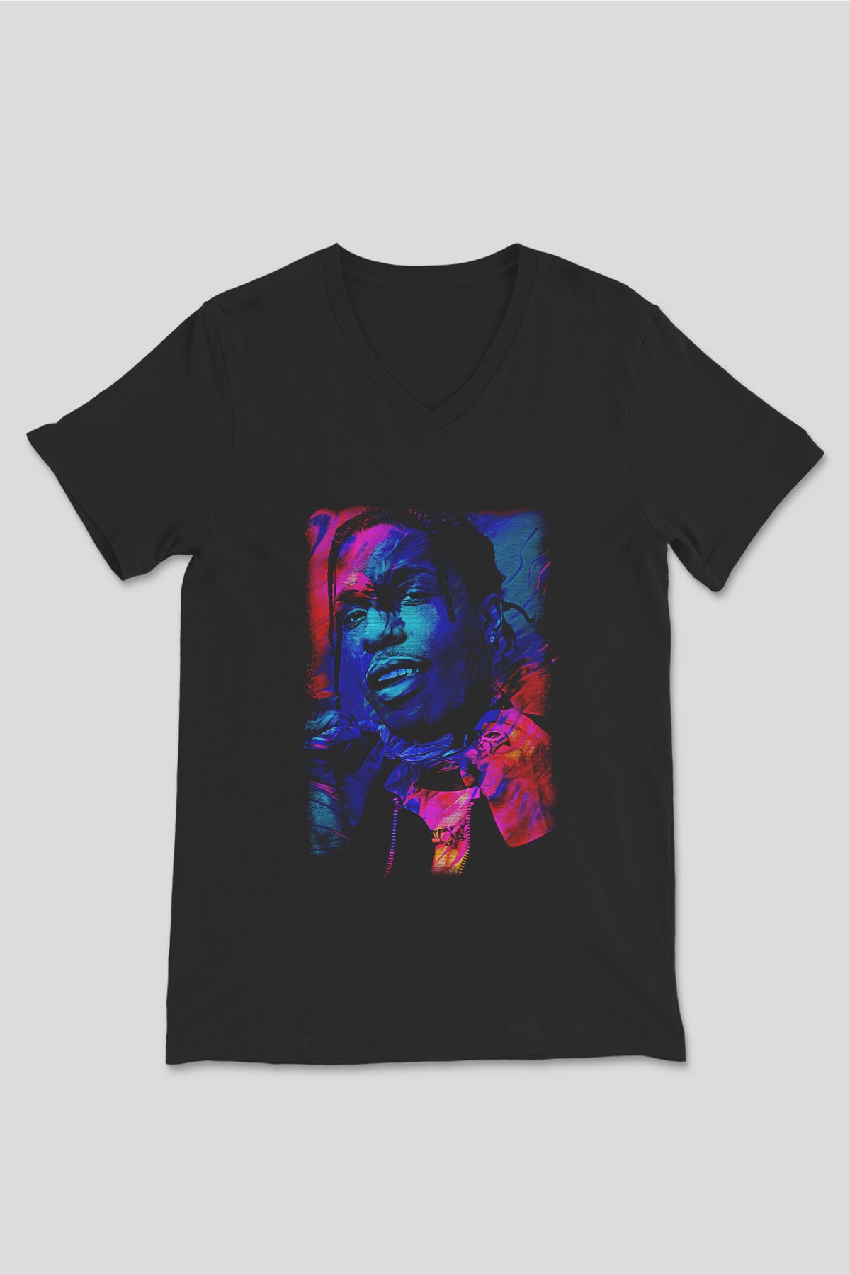 Asap Rocky Baskılı Unisex Siyah V Yaka Tişört - Tshirt