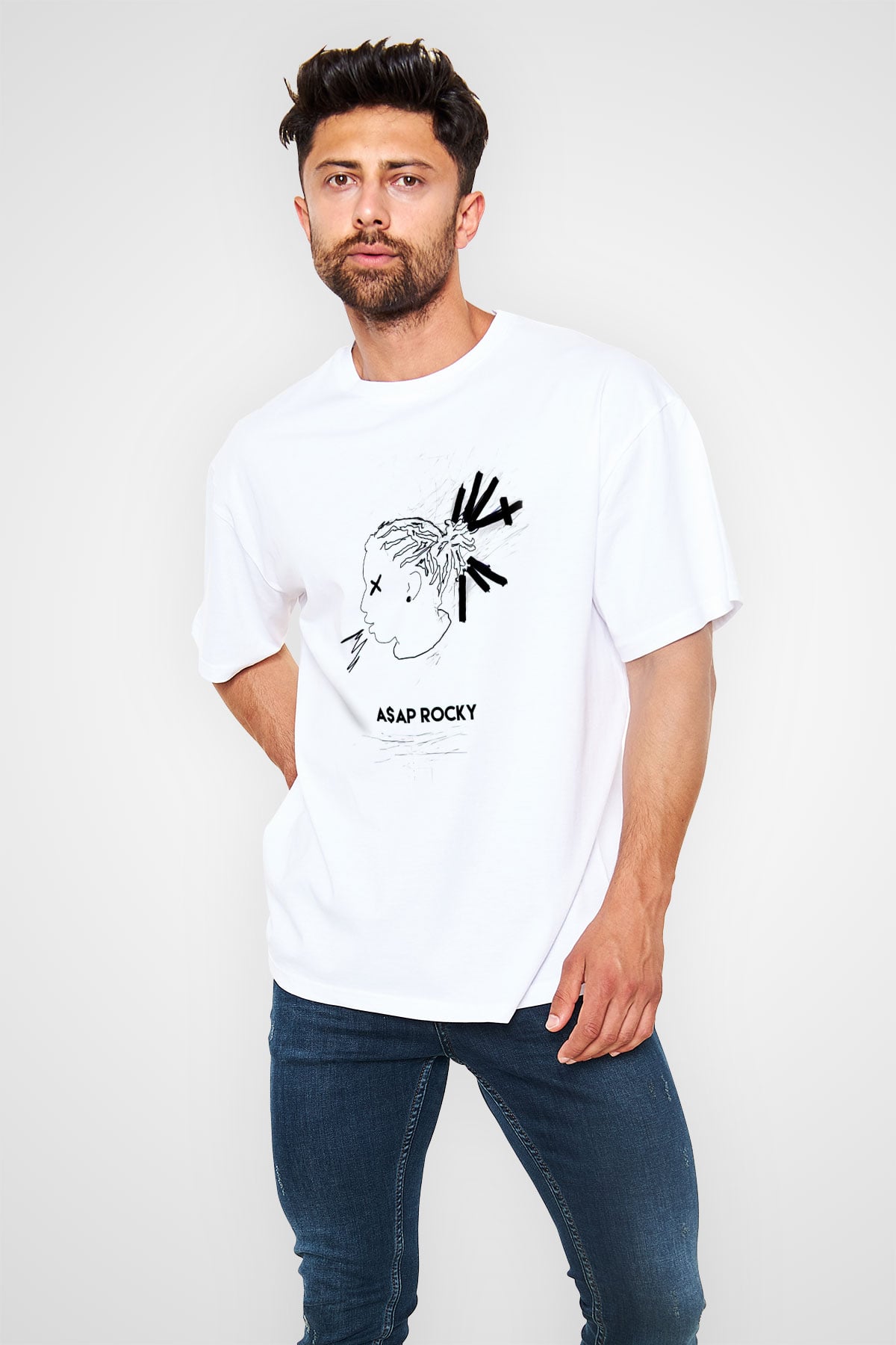 ASAP Rocky Beyaz Unisex Oversize Tişört T-Shirt