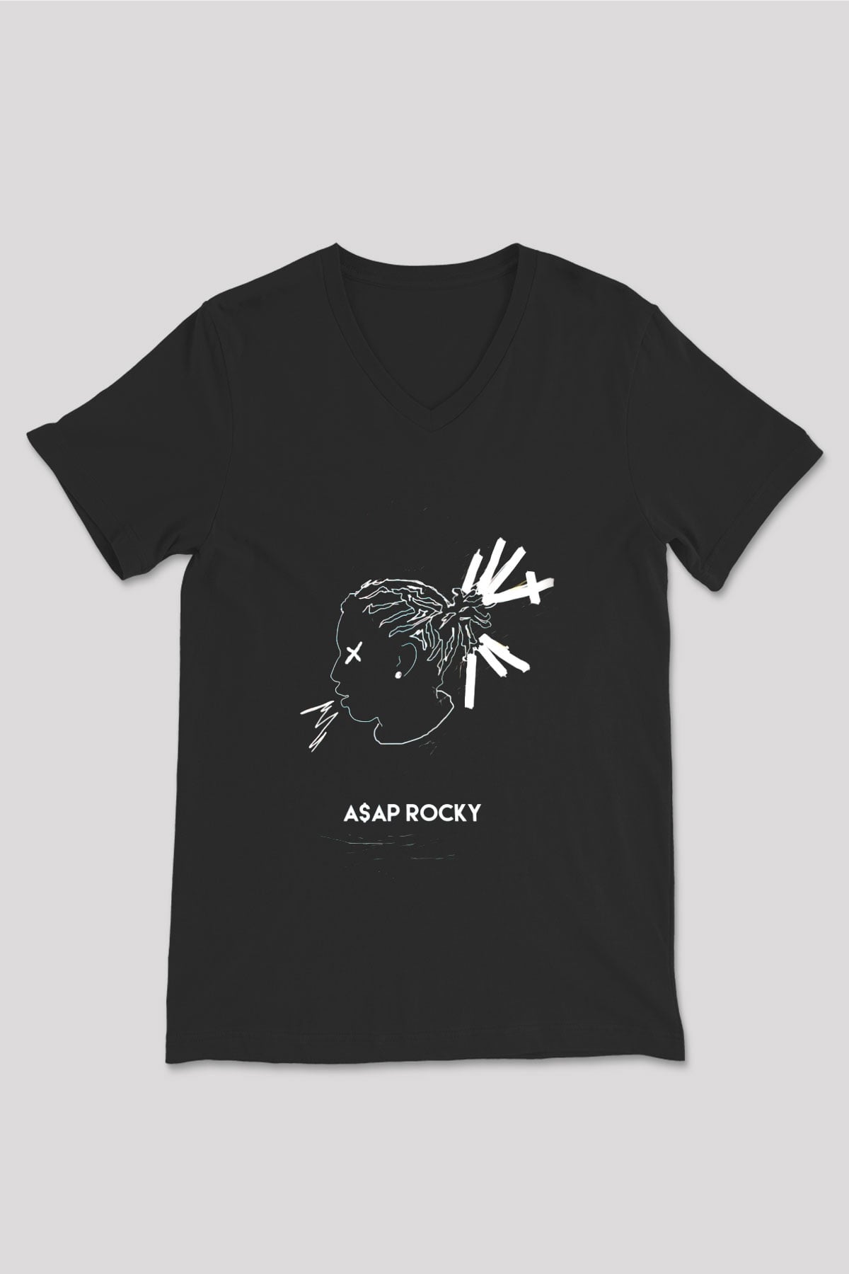 ASAP Rocky Siyah Unisex V Yaka Tişört T-Shirt