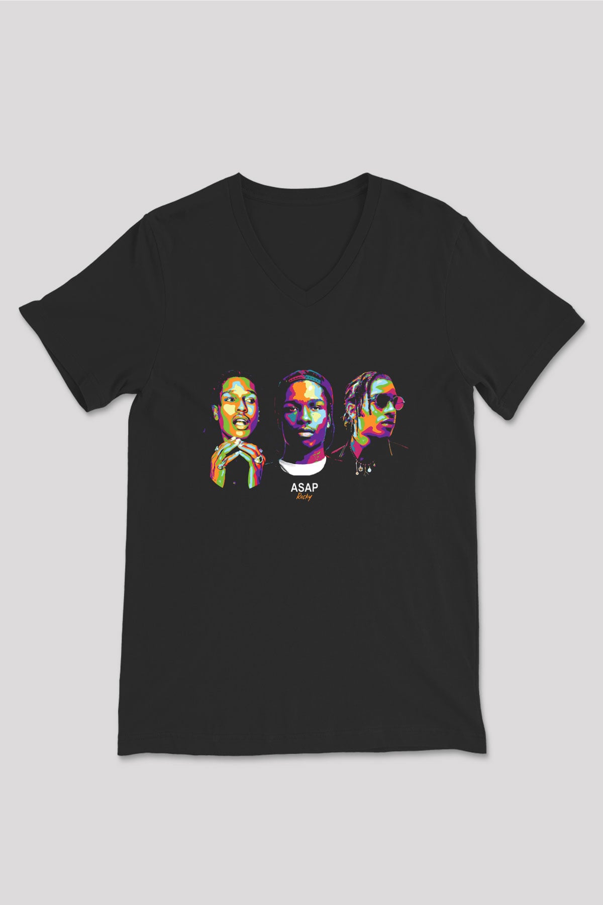 ASAP Rocky Siyah Unisex V Yaka Tişört