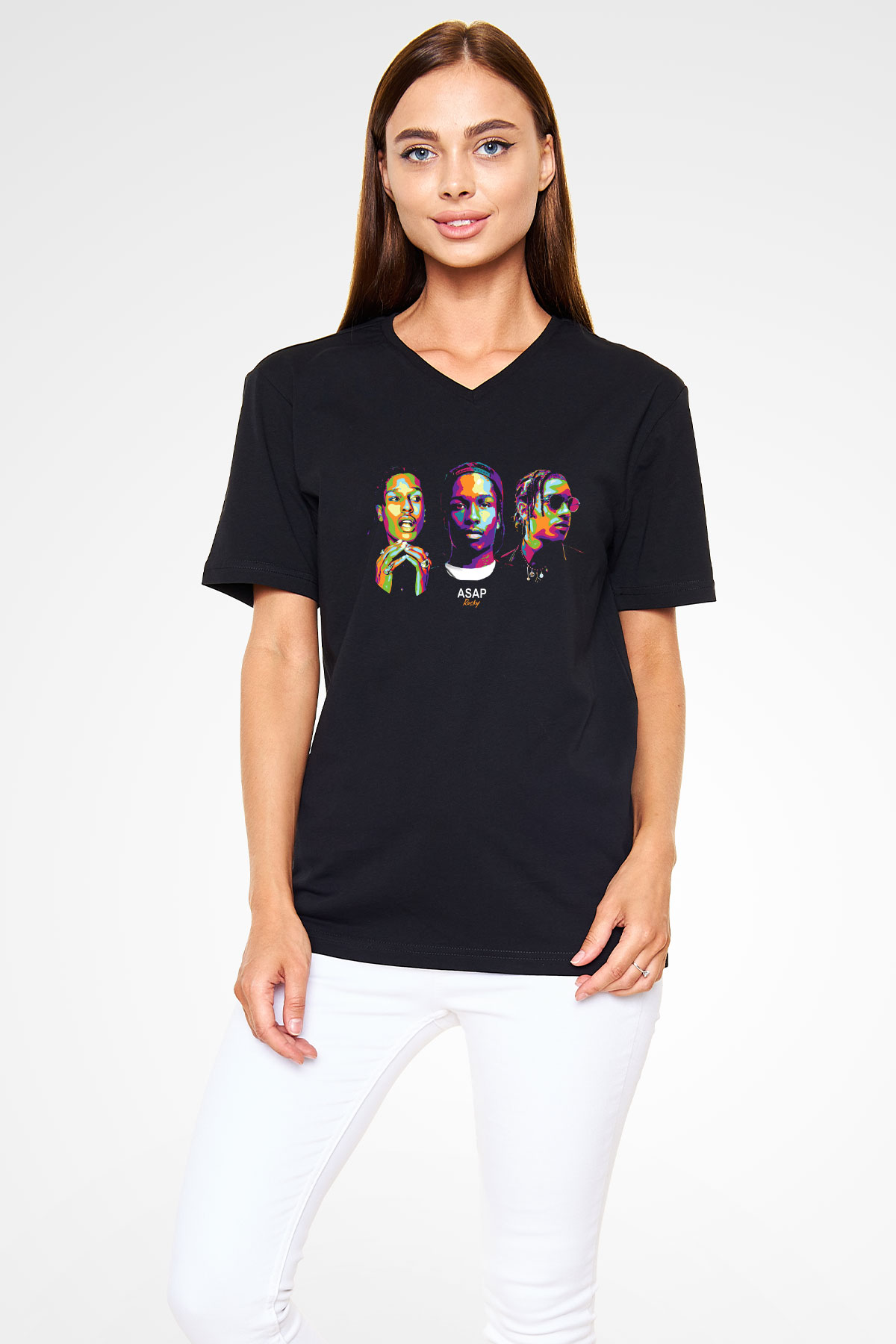 ASAP Rocky Siyah Unisex V Yaka Tişört