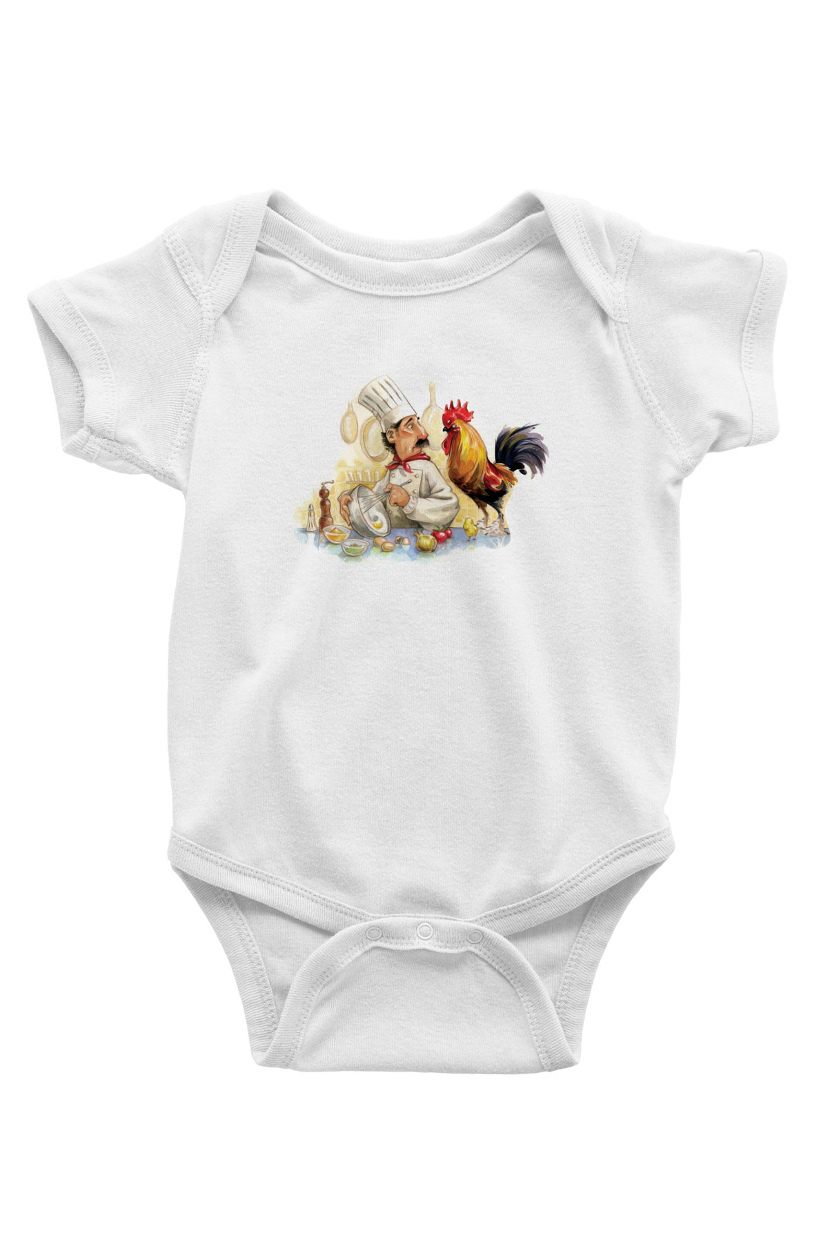Aşçı Baskılı Beyaz Unisex Bebek Body - Zıbın