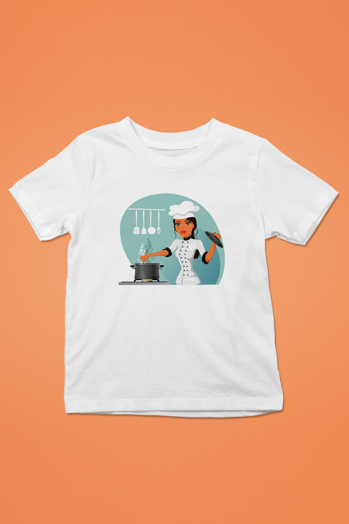 Aşçı Baskılı Beyaz Unisex Çocuk Tişört