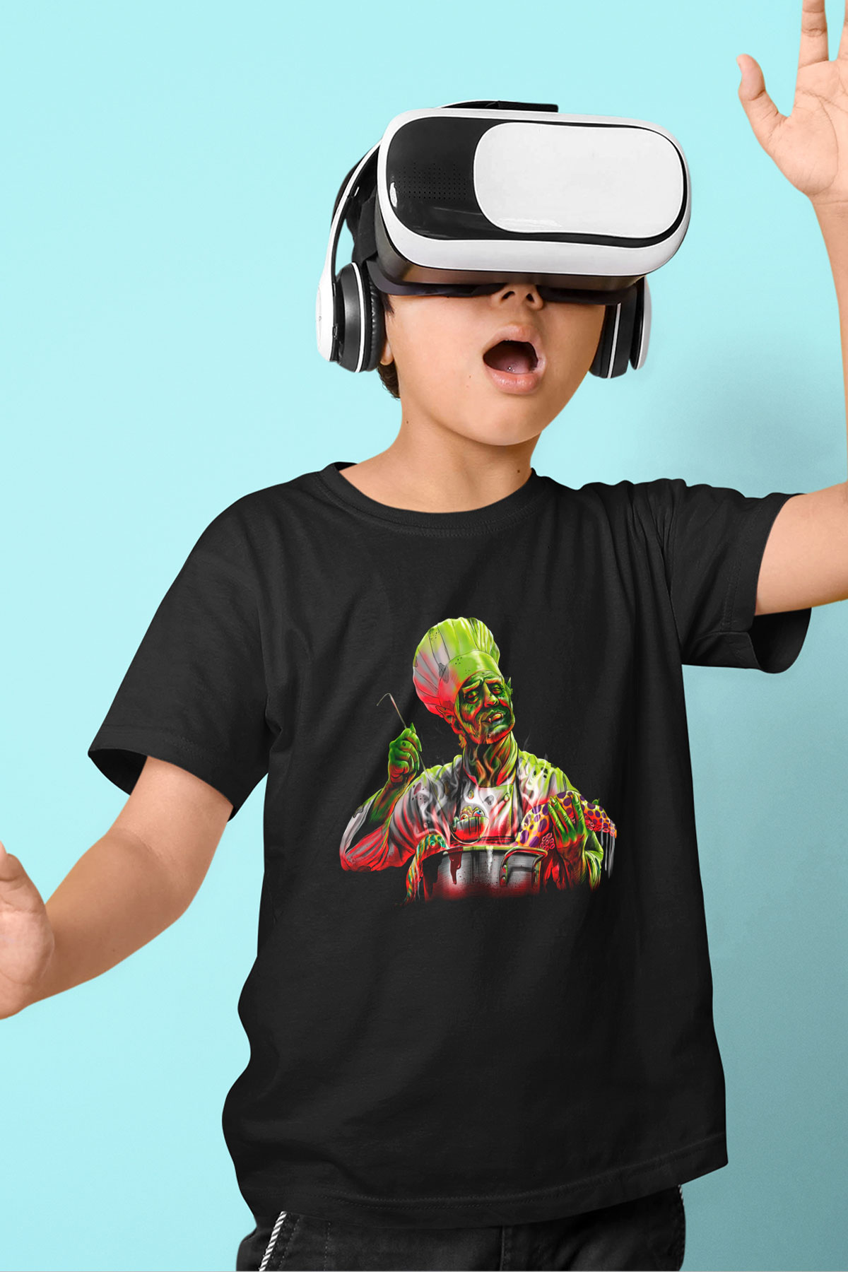 Aşçı Baskılı Siyah Unisex Çocuk Tişört