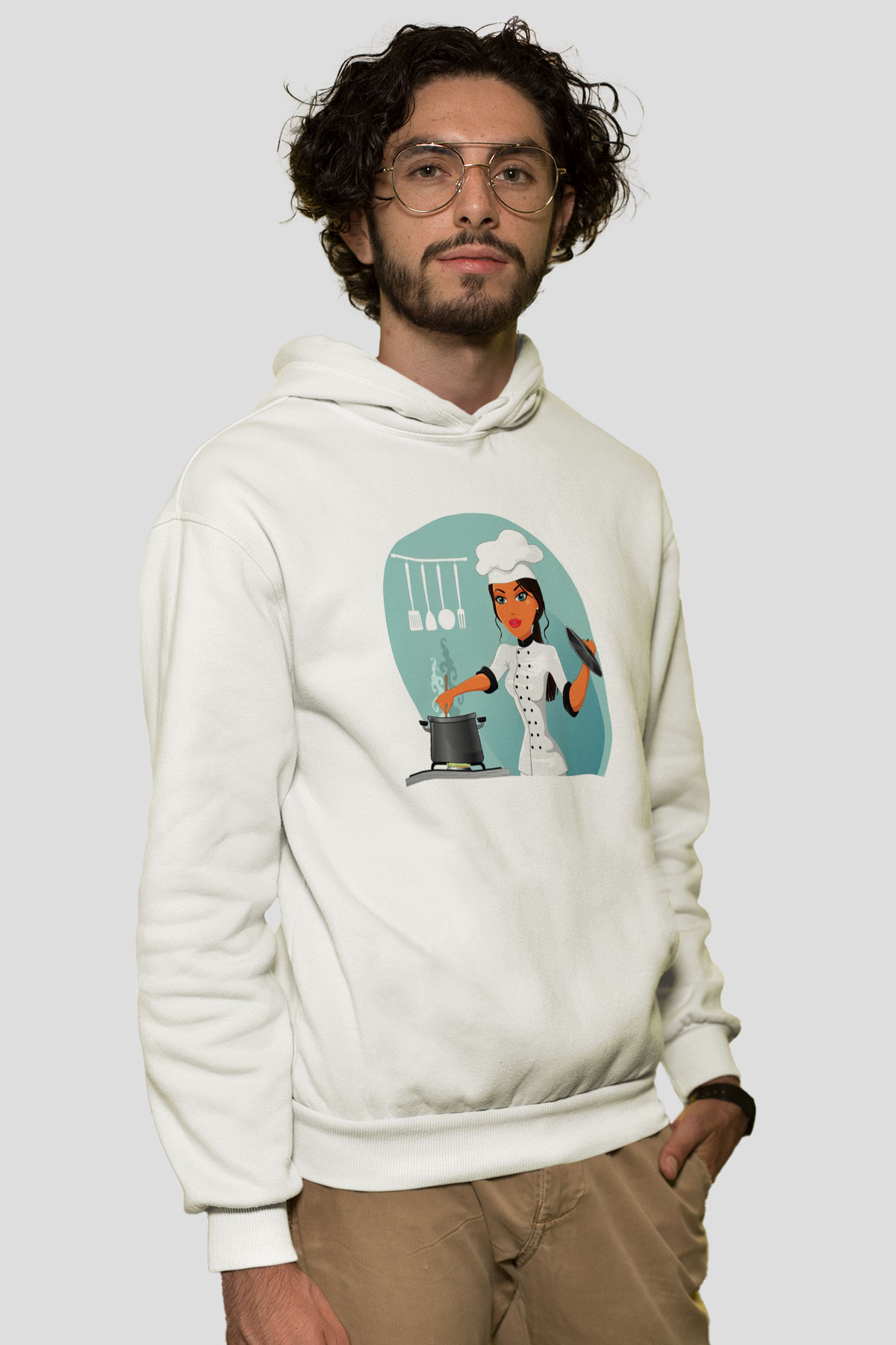 Aşçı Beyaz Unisex Hoodie
