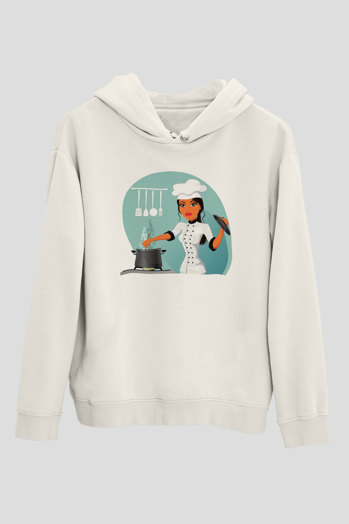 Aşçı Beyaz Unisex Hoodie