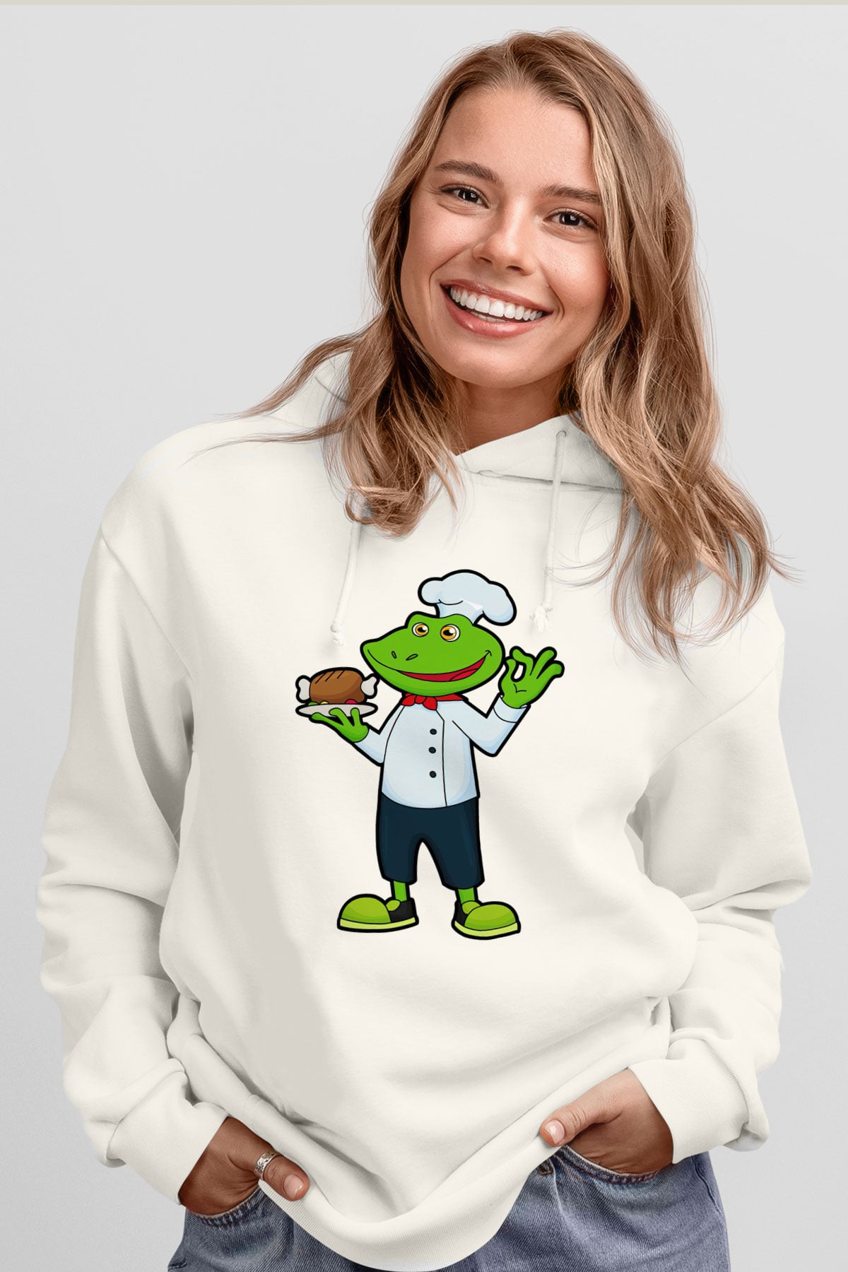 Aşçı Beyaz Unisex Kapüşonlu Sweatshirt