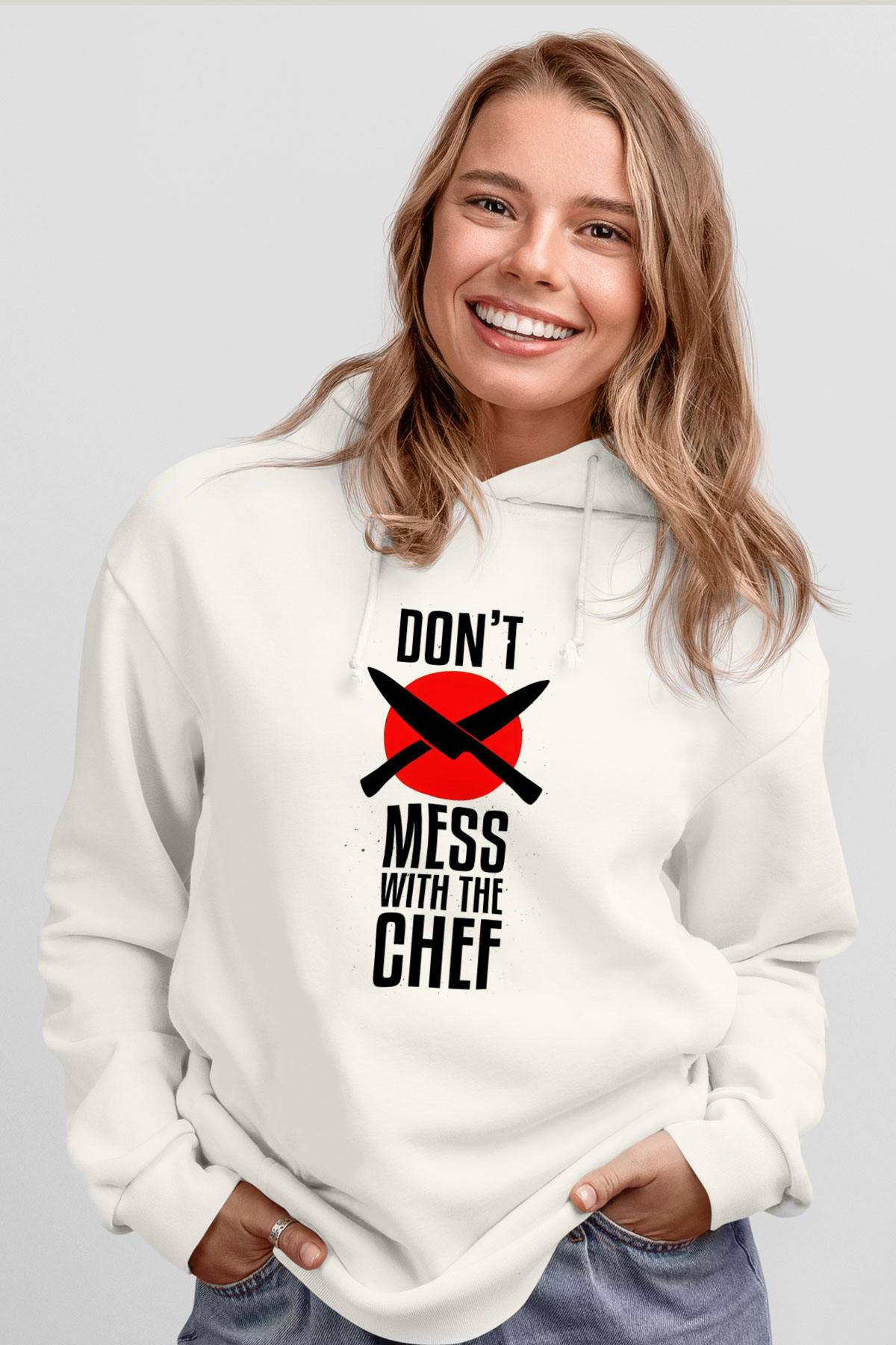 Aşçı Beyaz Unisex Kapüşonlu Sweatshirt