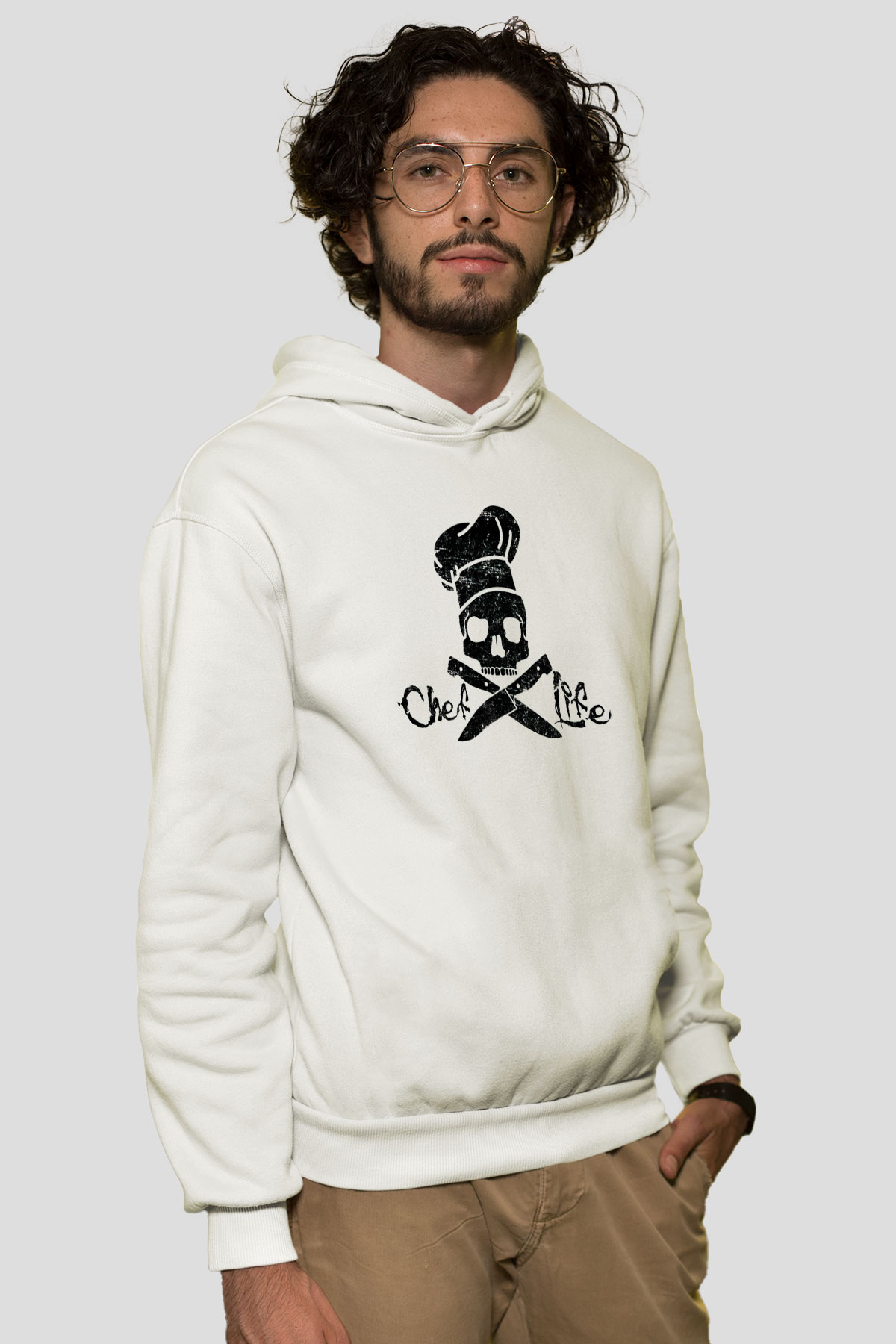 Aşçı Beyaz Unisex Kapüşonlu Sweatshirt