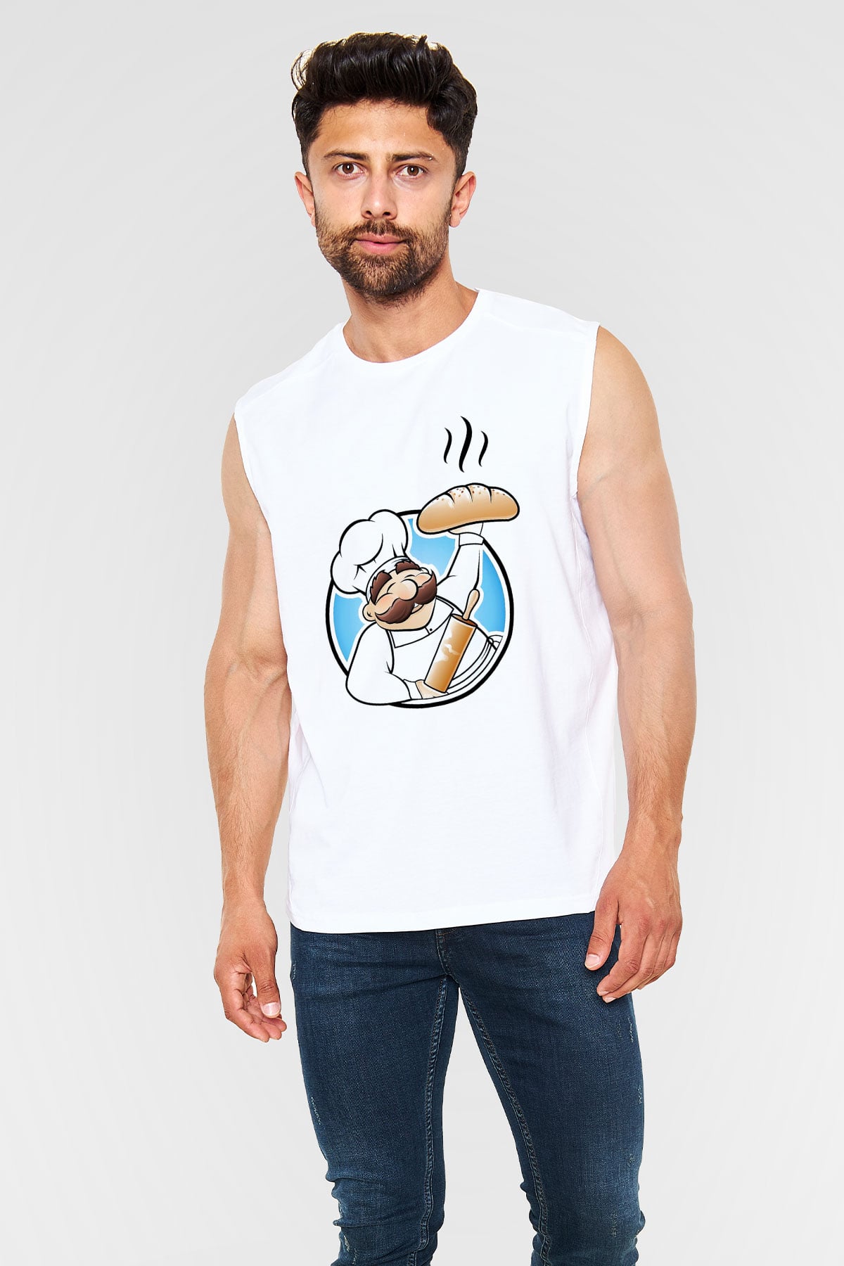 Aşçı Beyaz Unisex Kolsuz Tişört