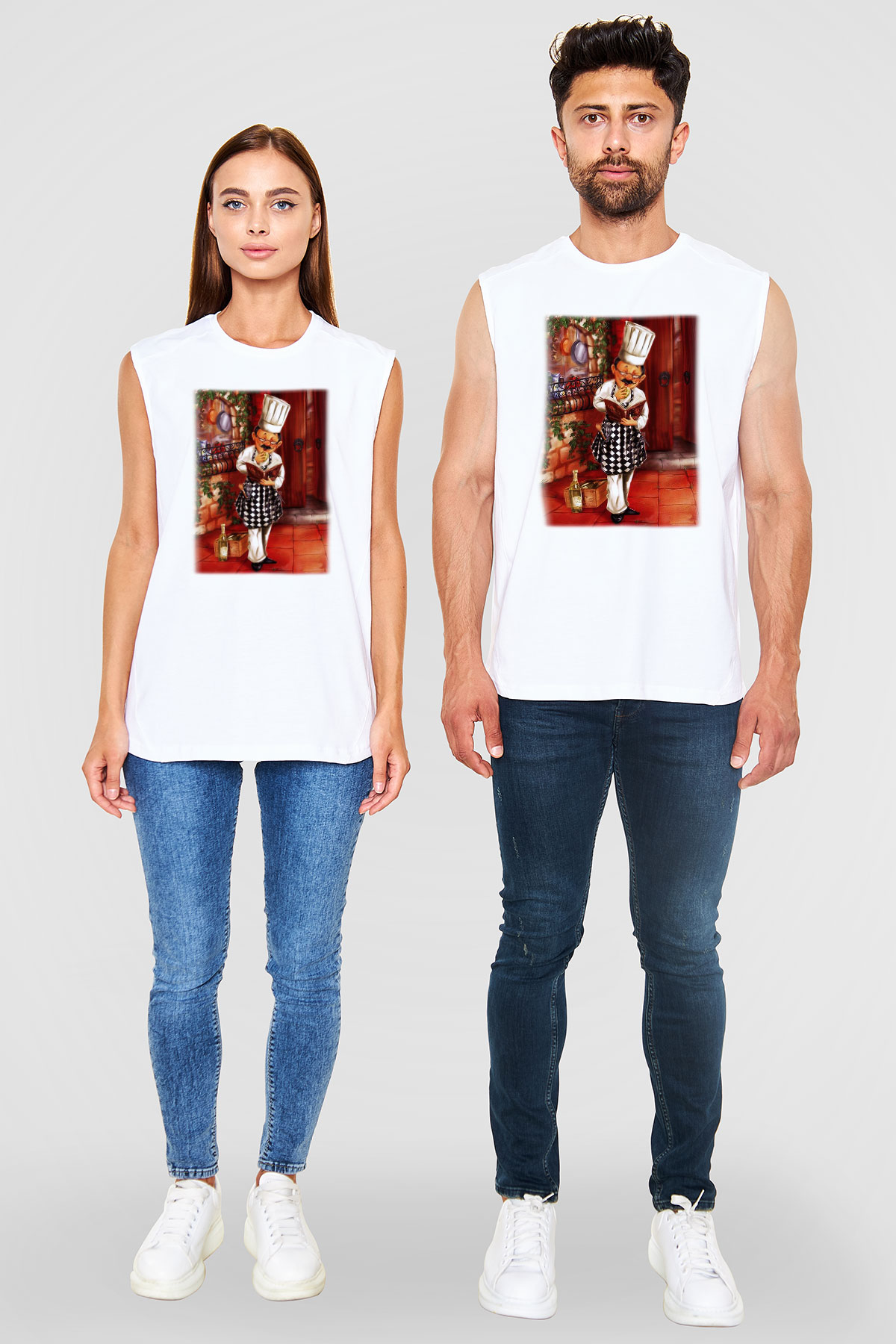 Aşçı Beyaz Unisex Kolsuz Tişört