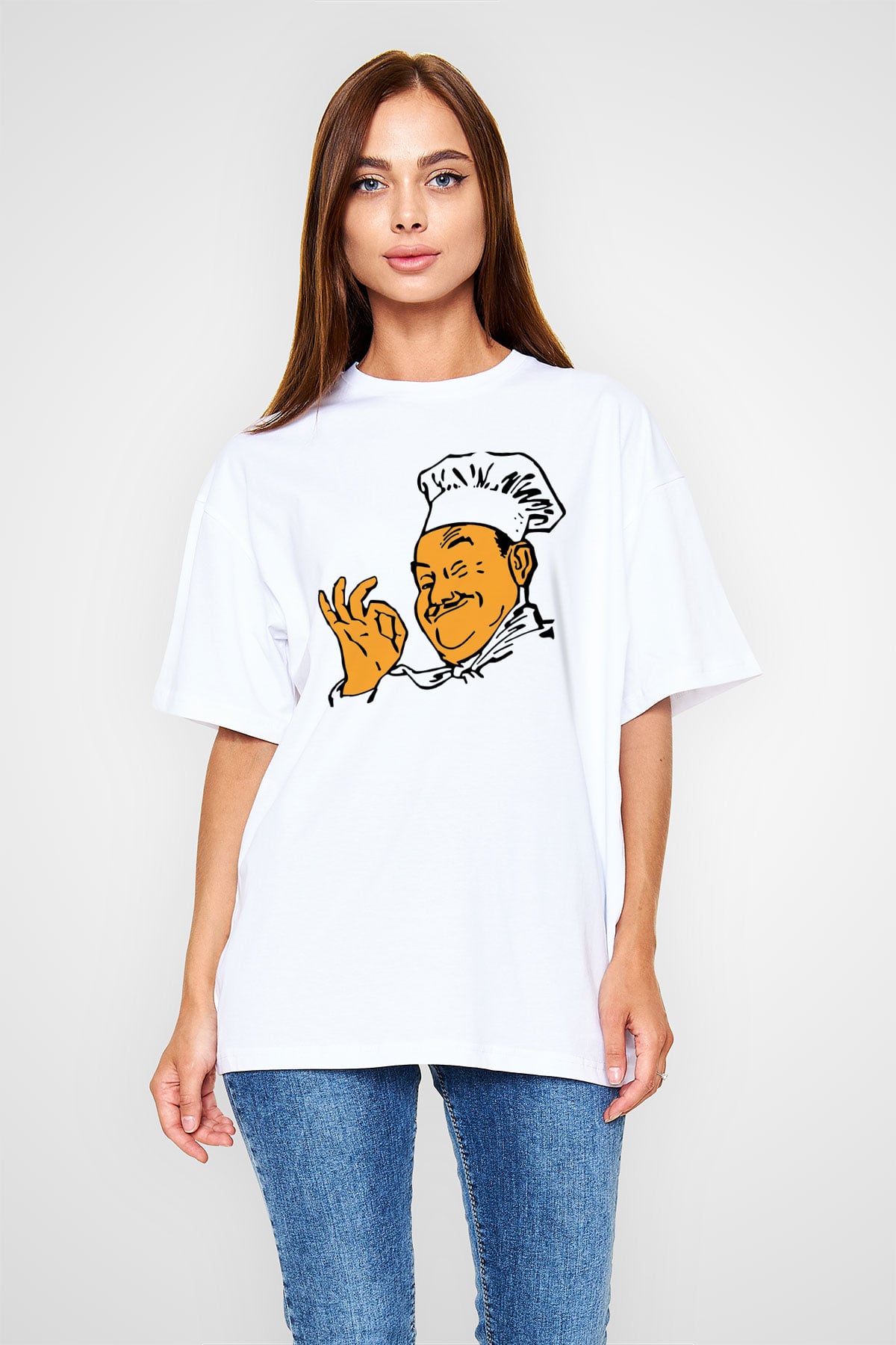 Aşçı Beyaz Unisex Oversize Tişört T-Shirt