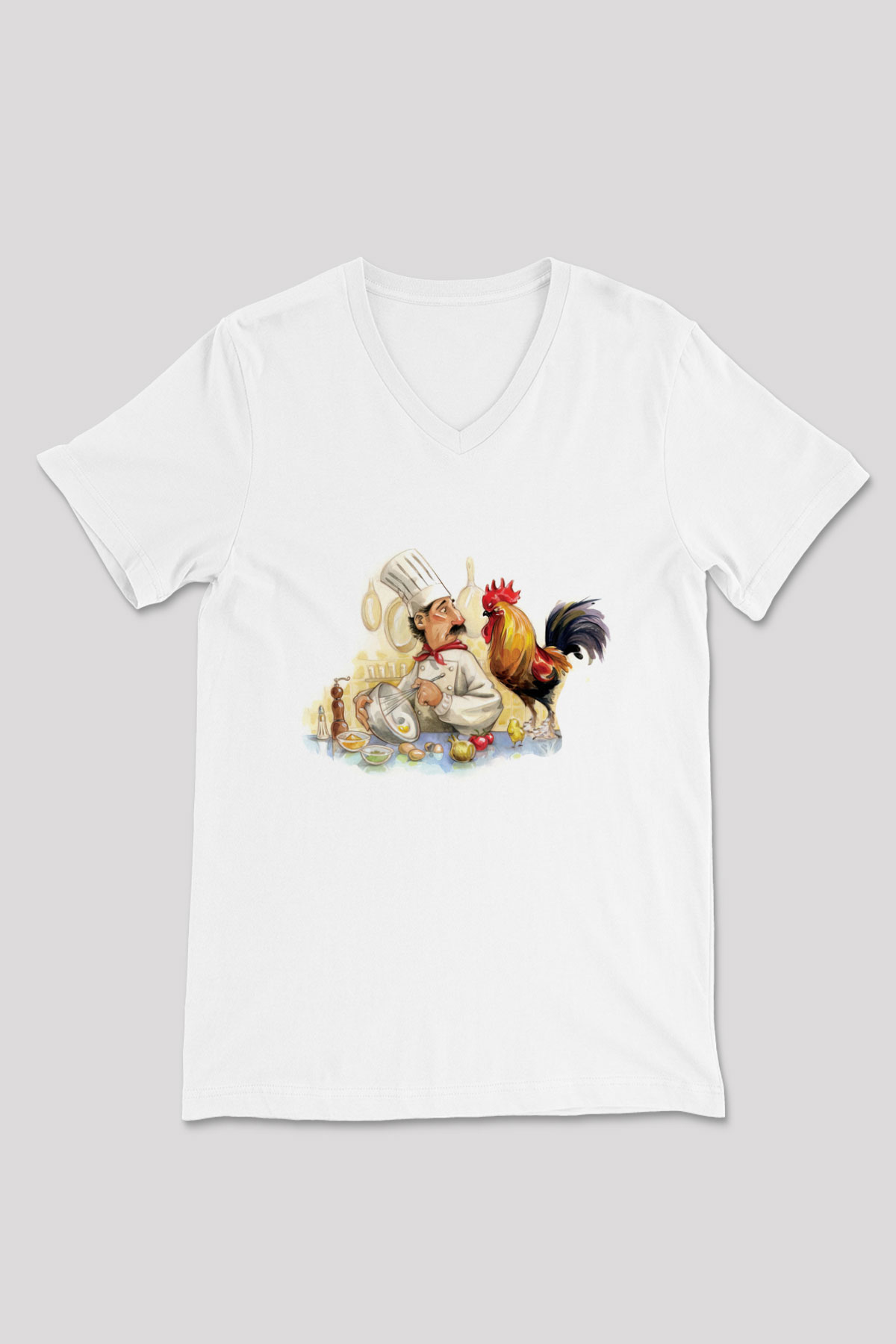 Aşçı Beyaz Unisex V Yaka Tişört T-Shirt