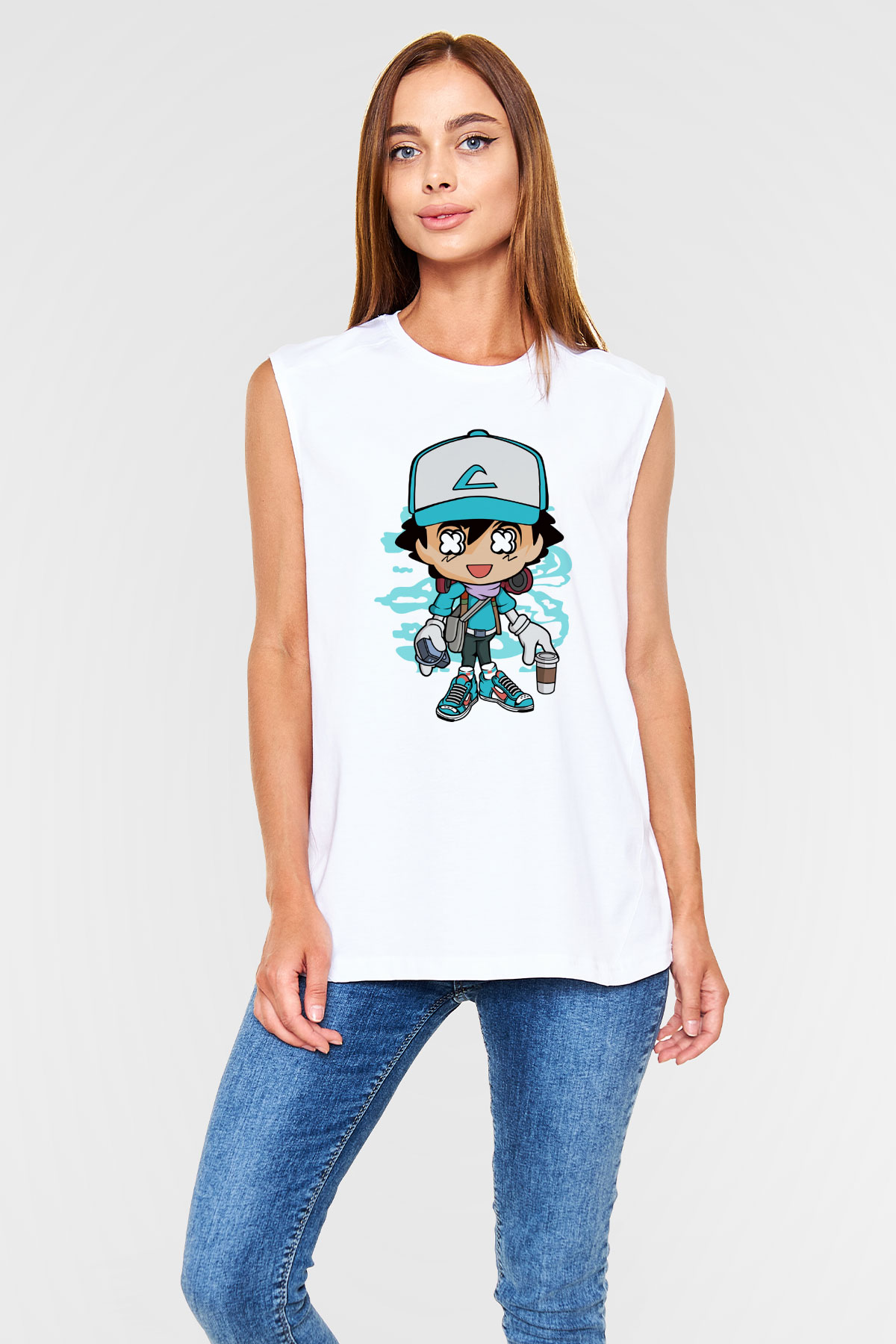 Ash Street Style Baskılı Unisex Beyaz Kolsuz Tişört