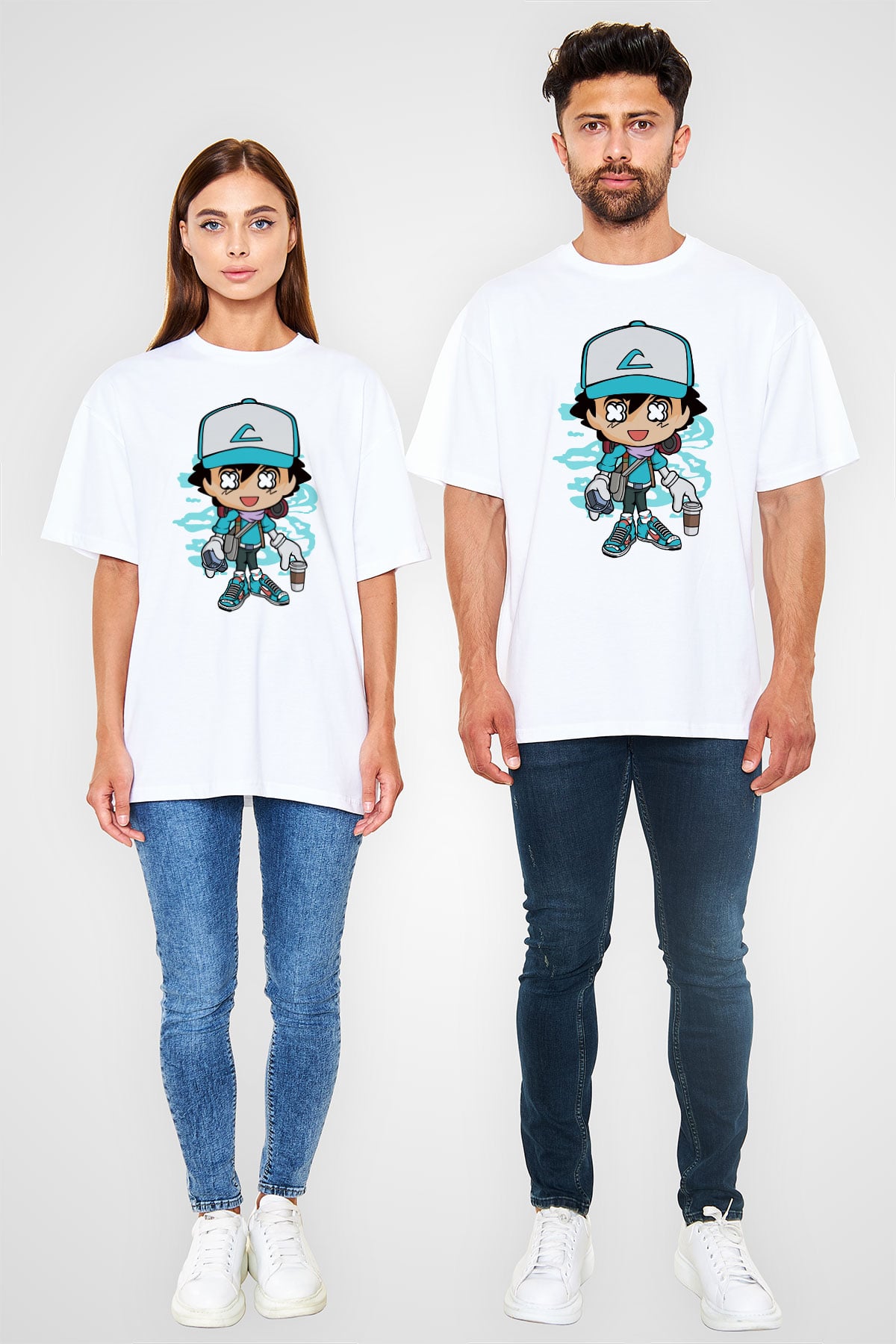 Ash Street Style Baskılı Unisex Beyaz Oversize Tişört