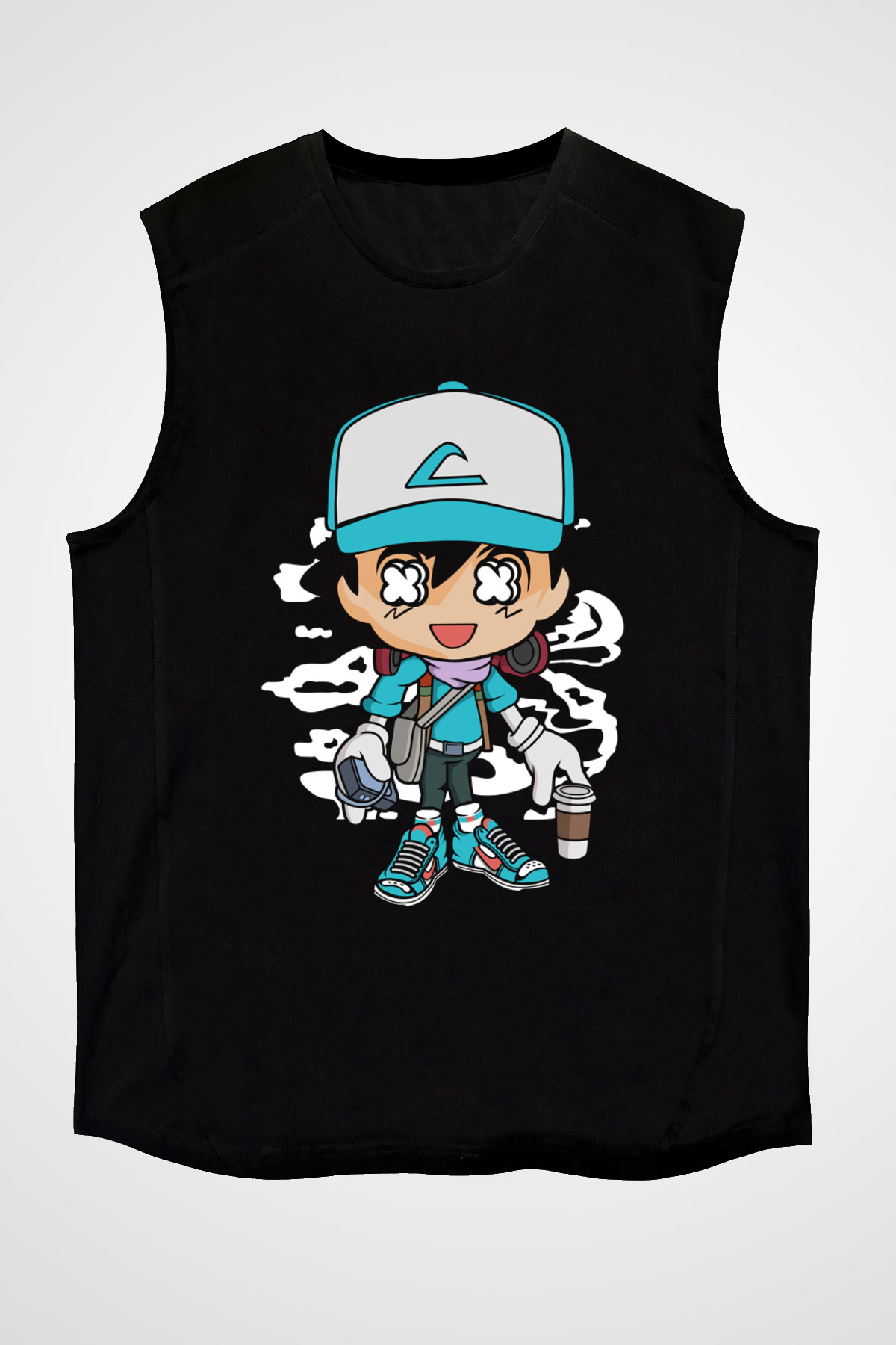 Ash Street Style Baskılı Unisex Siyah Kolsuz Tişört