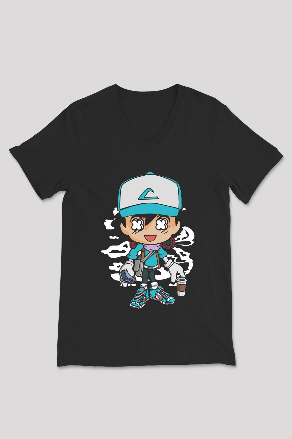 Ash Street Style Baskılı Unisex Siyah V Yaka Tişört