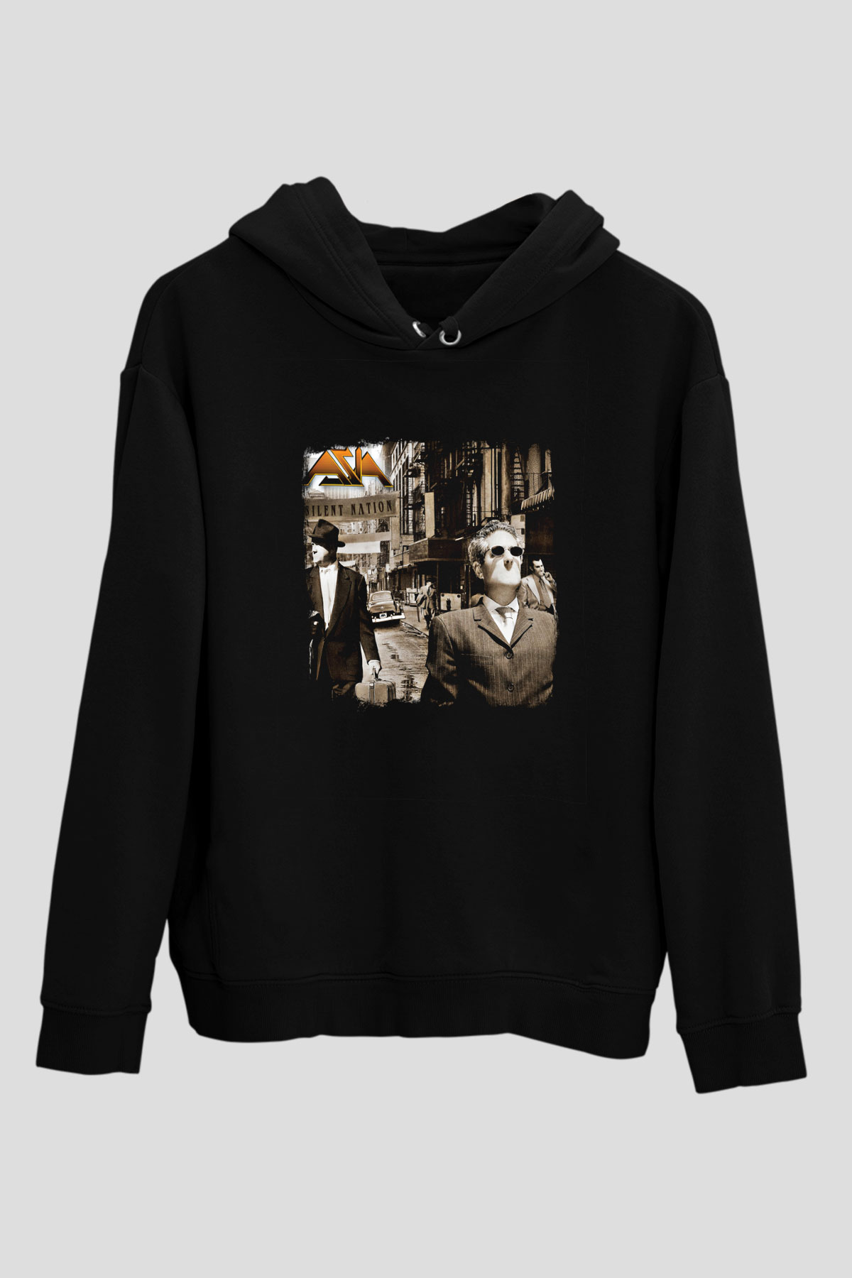 Asia Baskılı Unisex Siyah Hoodie